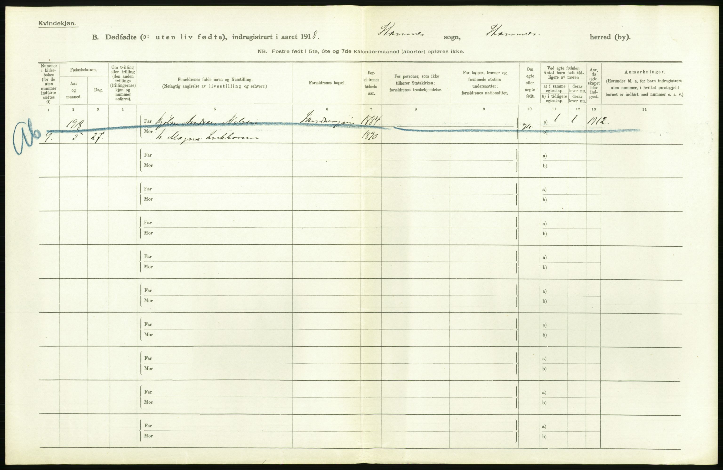 Statistisk sentralbyrå, Sosiodemografiske emner, Befolkning, AV/RA-S-2228/D/Df/Dfb/Dfbh/L0054: Nordland fylke: Gifte, dødfødte. Bygder og byer., 1918, p. 442