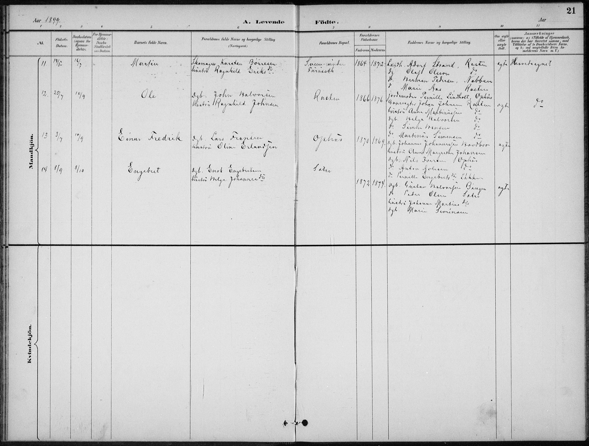 Stor-Elvdal prestekontor, AV/SAH-PREST-052/H/Ha/Hab/L0004: Parish register (copy) no. 4, 1895-1938, p. 21