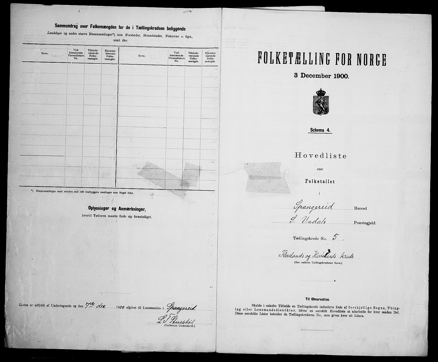 SAK, 1900 census for Spangereid, 1900, p. 22