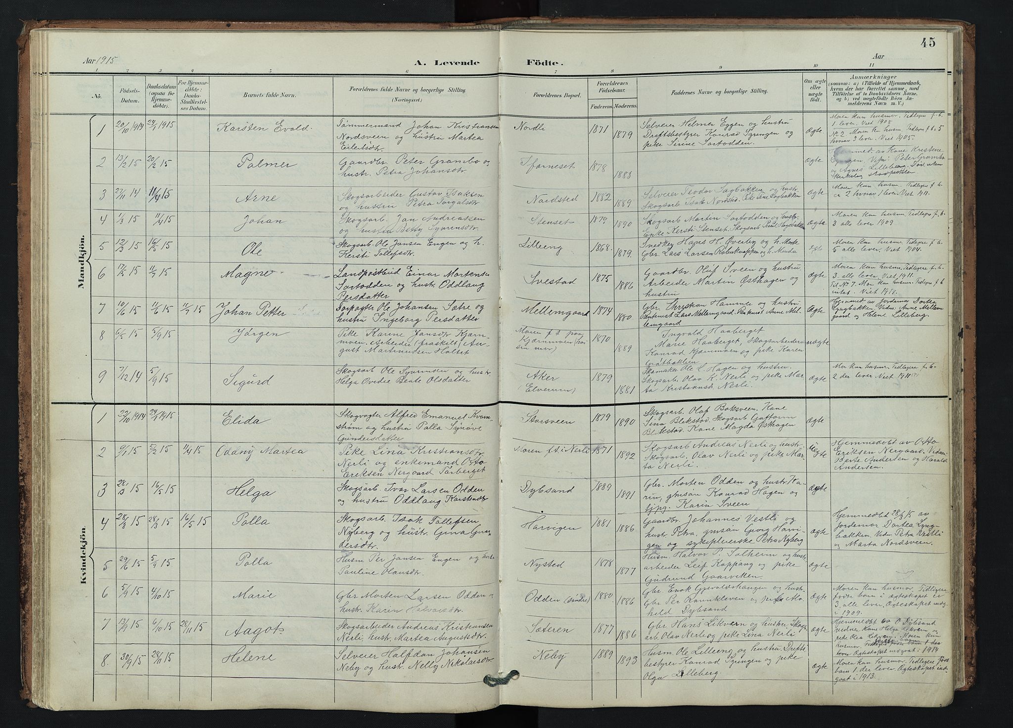 Trysil prestekontor, AV/SAH-PREST-046/H/Ha/Hab/L0007: Parish register (copy) no. 7, 1896-1948, p. 45