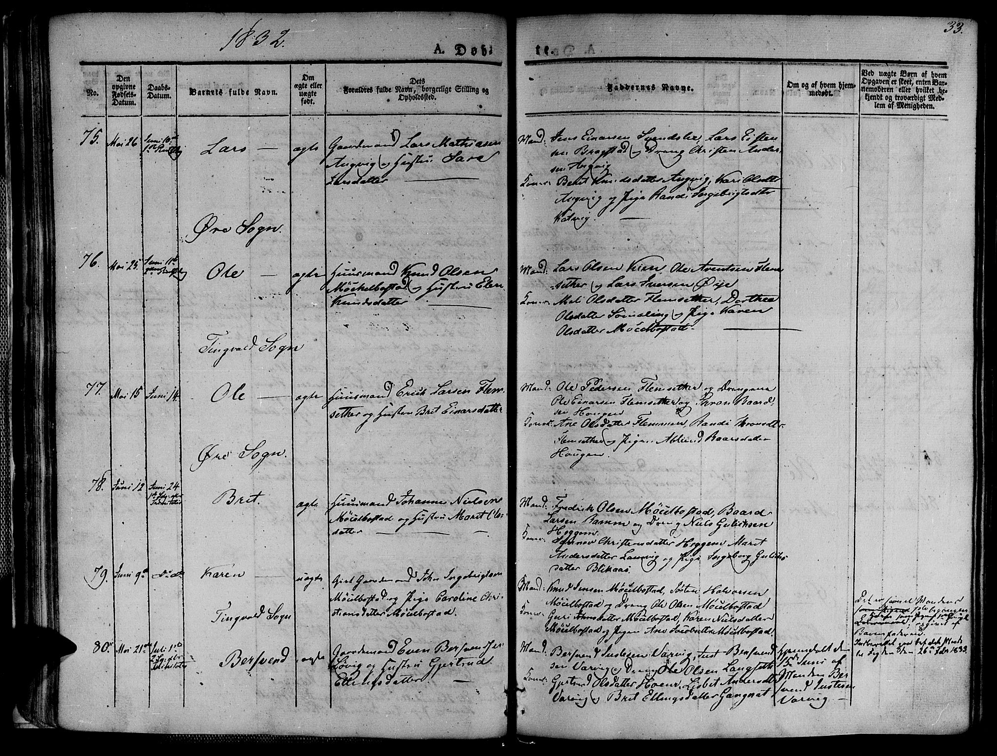 Ministerialprotokoller, klokkerbøker og fødselsregistre - Møre og Romsdal, AV/SAT-A-1454/586/L0983: Parish register (official) no. 586A09, 1829-1843, p. 33