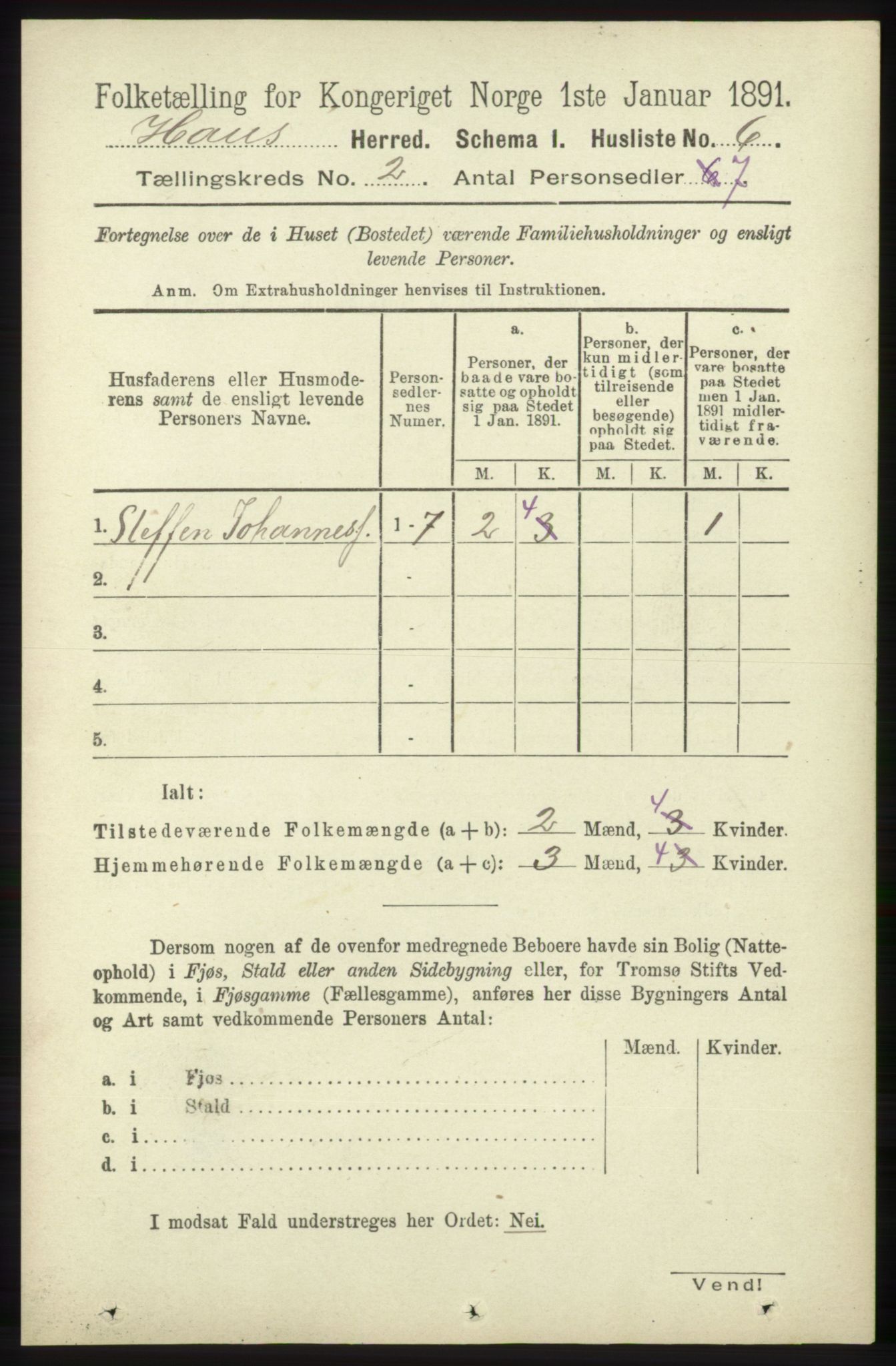 RA, 1891 census for 1250 Haus, 1891, p. 455