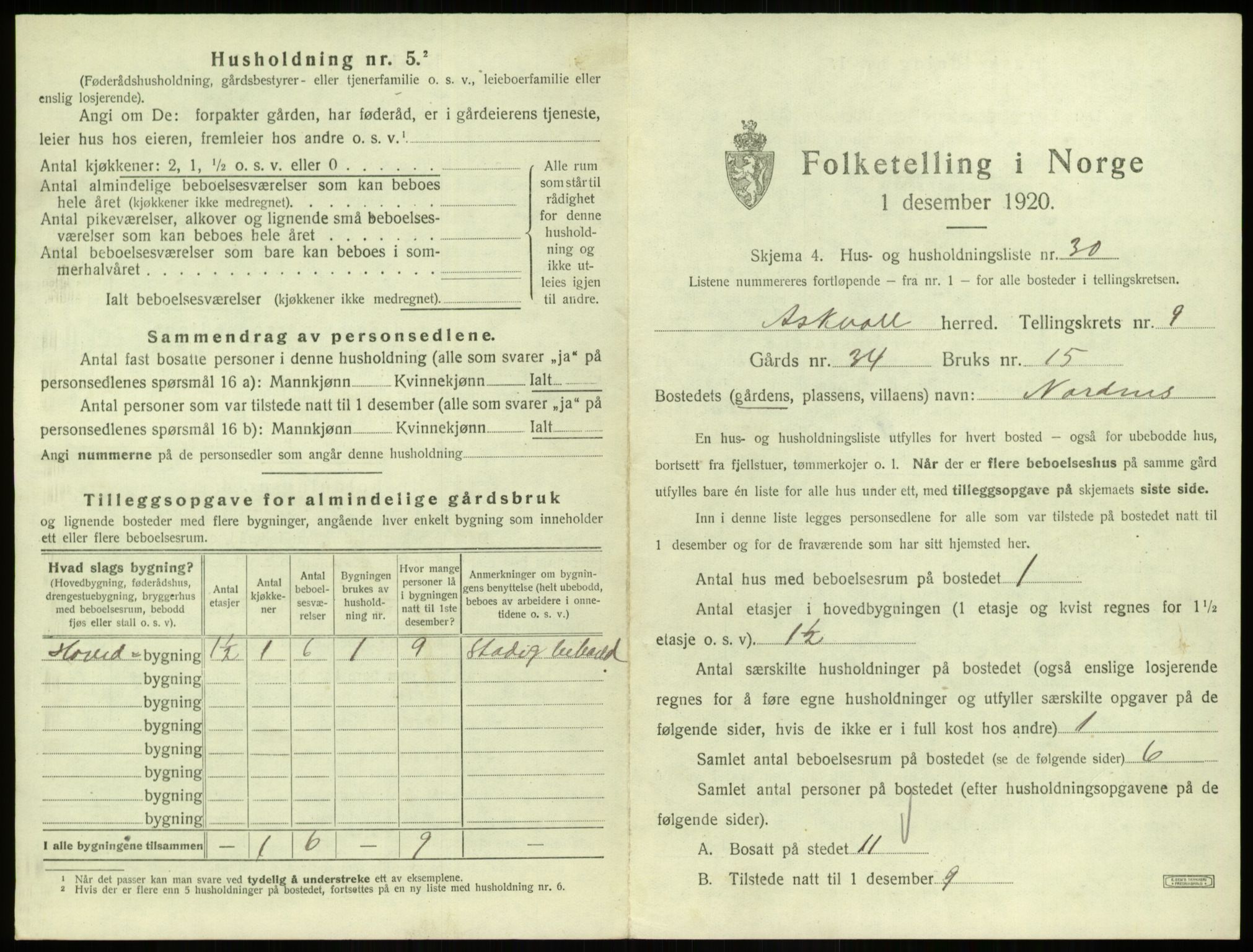 SAB, 1920 census for Askvoll, 1920, p. 519