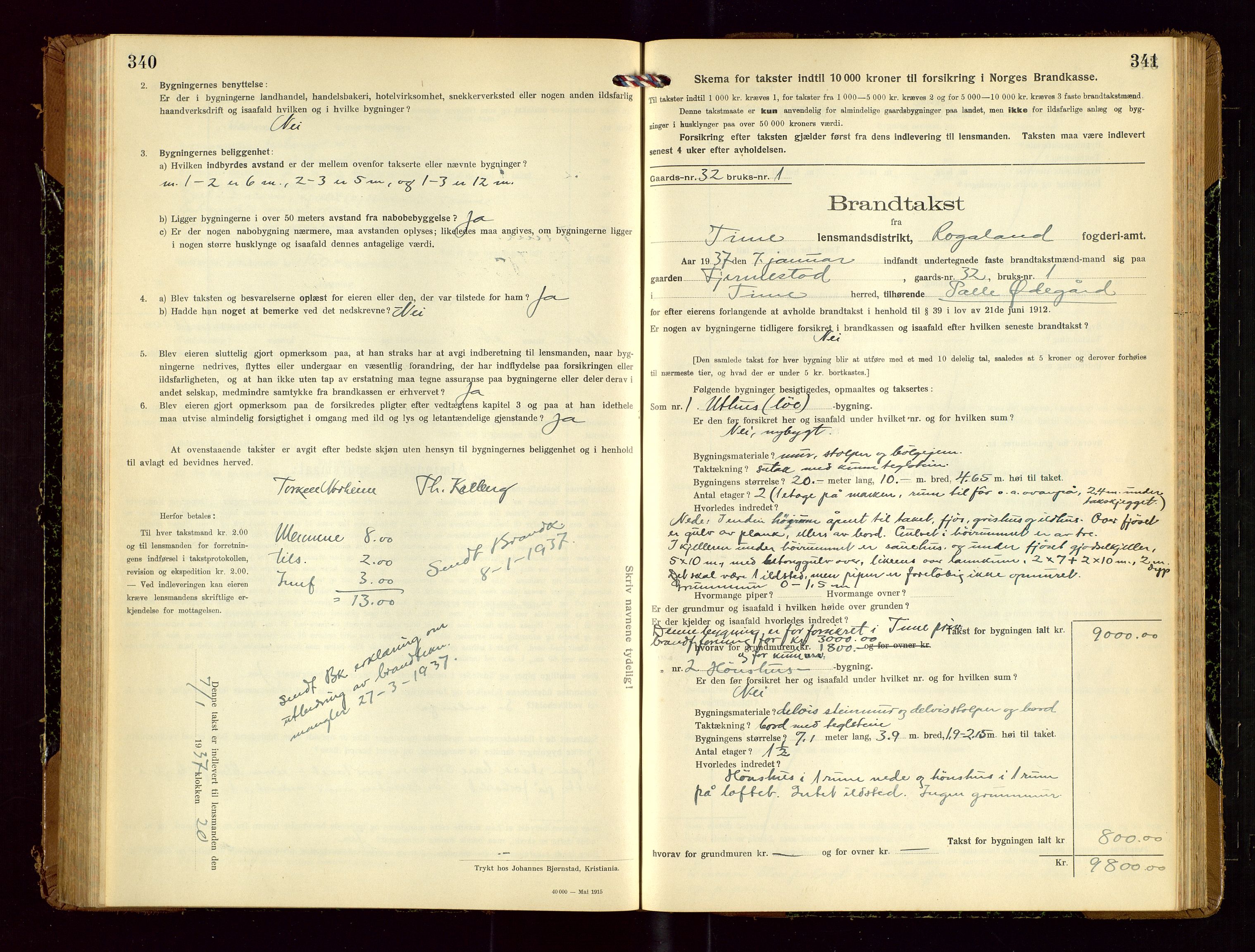 Time lensmannskontor, SAST/A-100420/Gob/L0002: Branntakstprotokoll, 1919-1952, p. 340-341