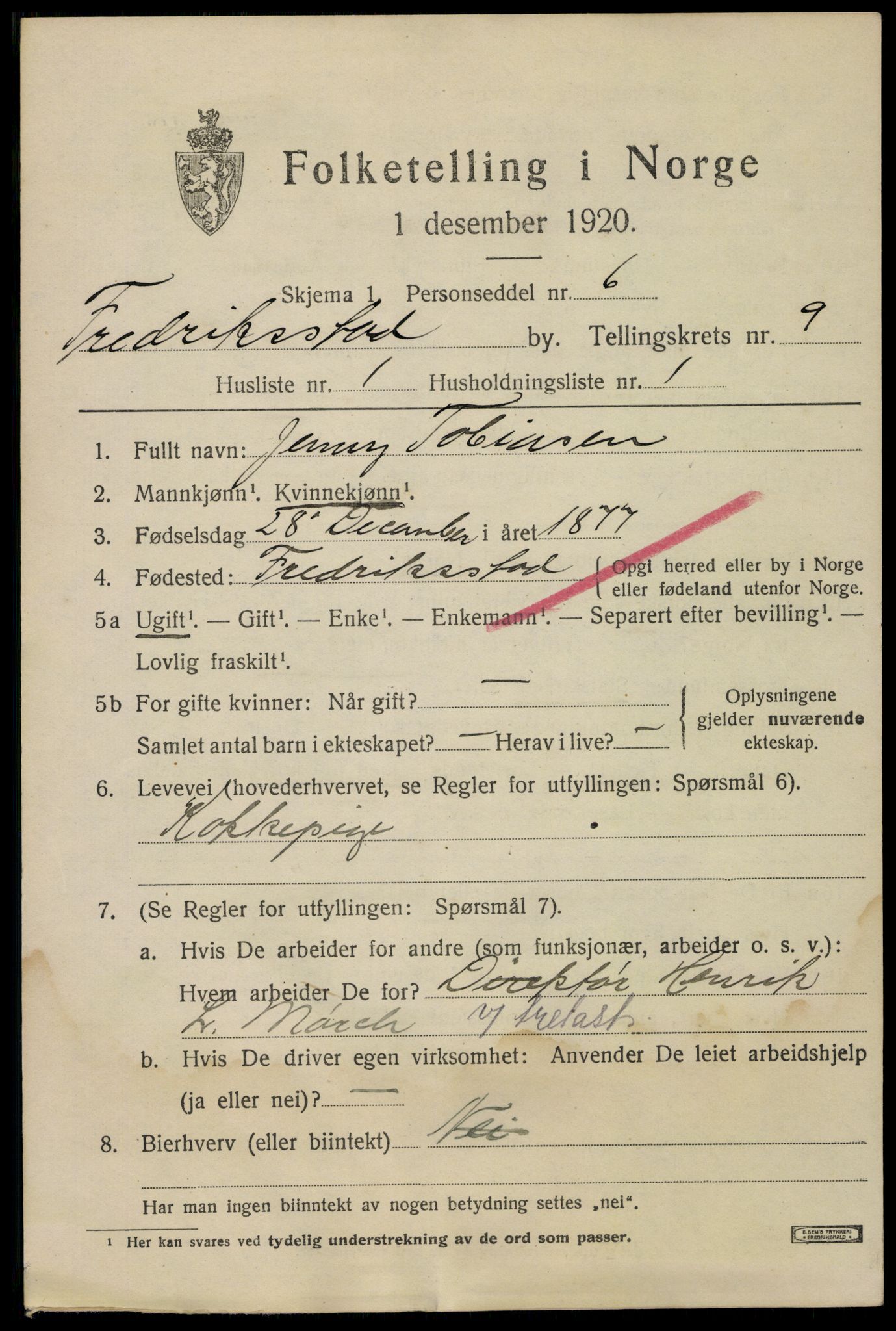 SAO, 1920 census for Fredrikstad, 1920, p. 25075