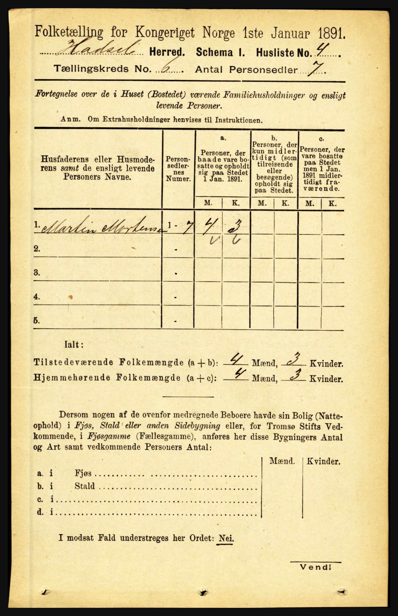 RA, 1891 census for 1866 Hadsel, 1891, p. 2583