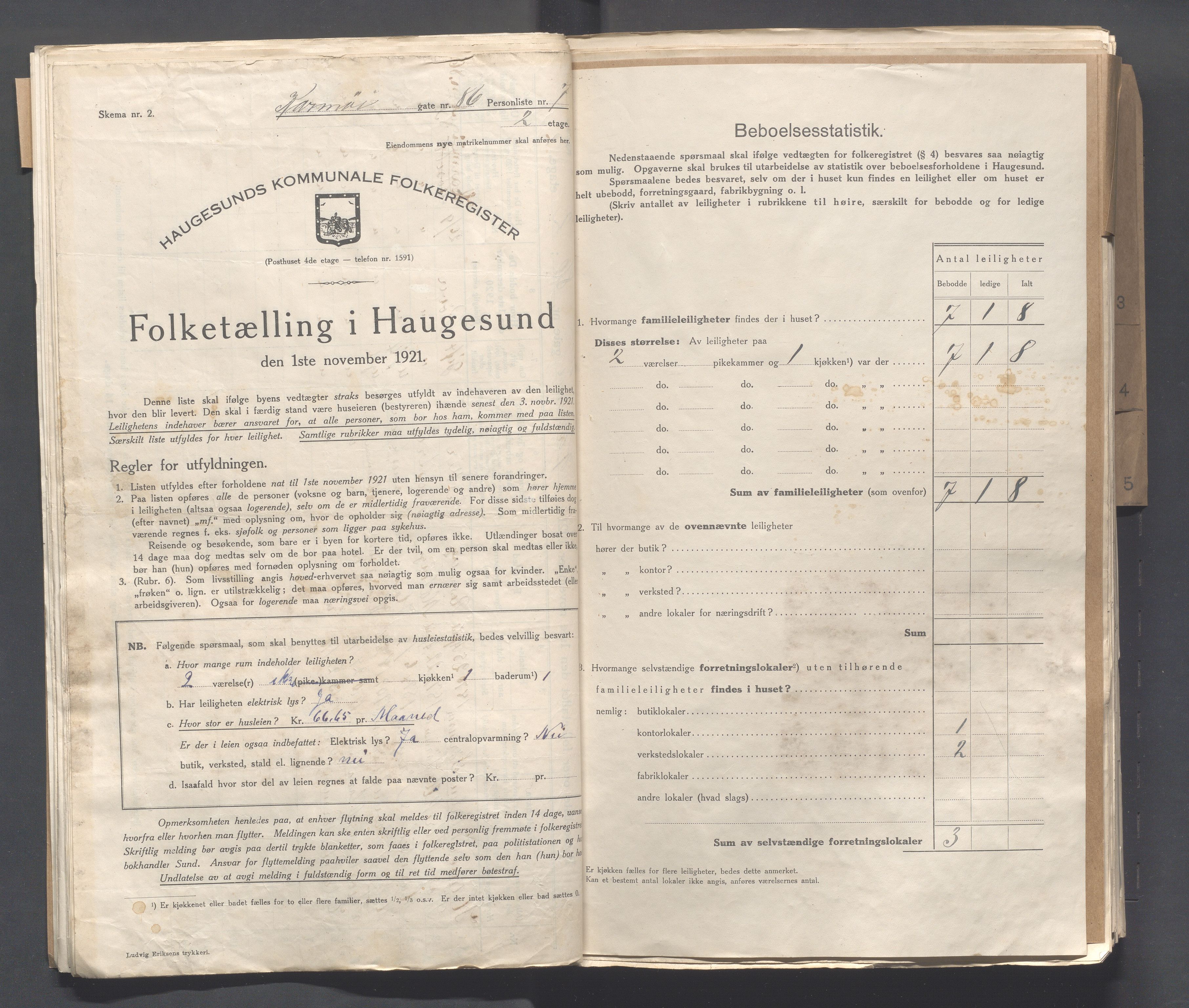 IKAR, Local census 1.11.1921 for Haugesund, 1921, p. 2655