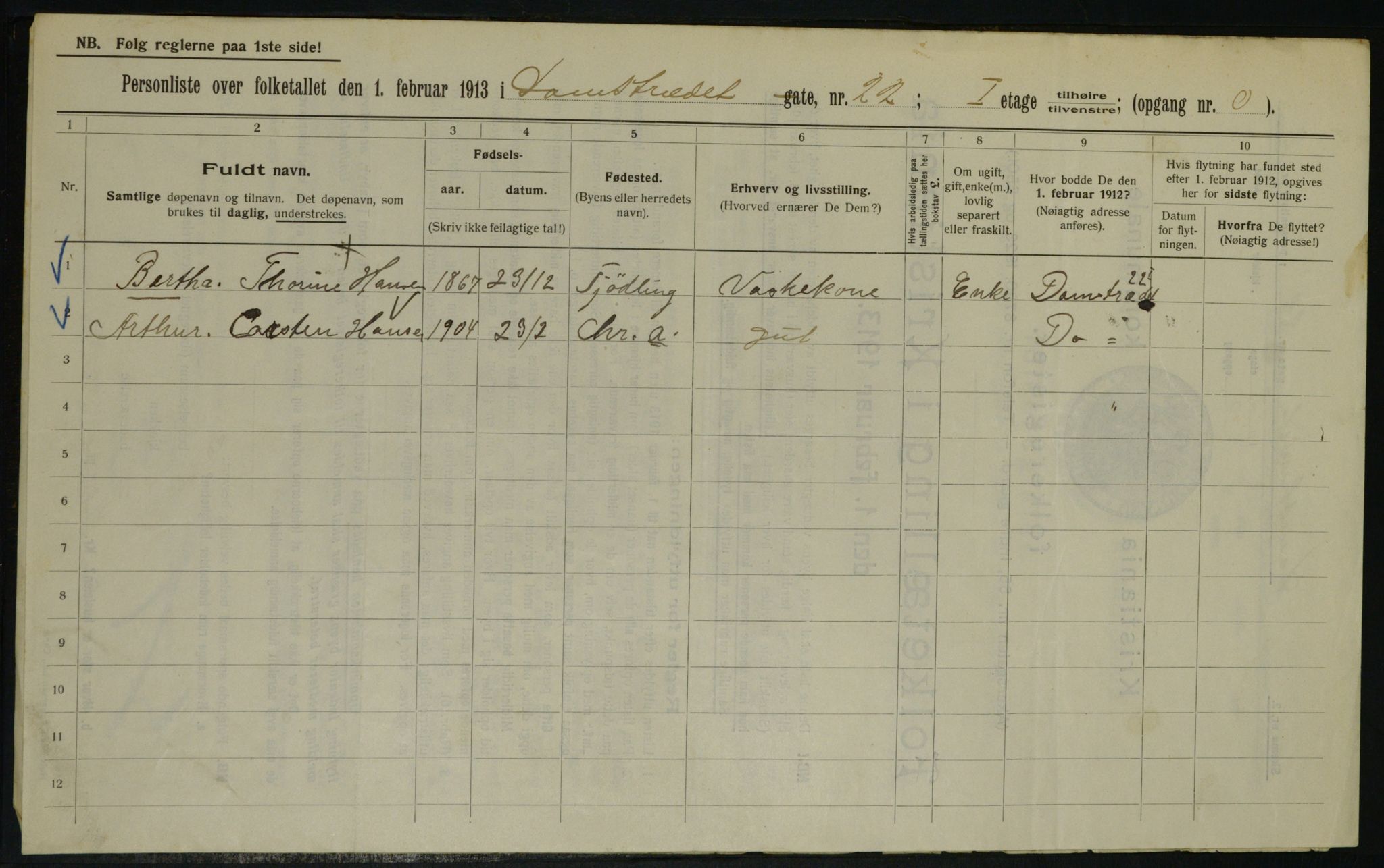 OBA, Municipal Census 1913 for Kristiania, 1913, p. 14601