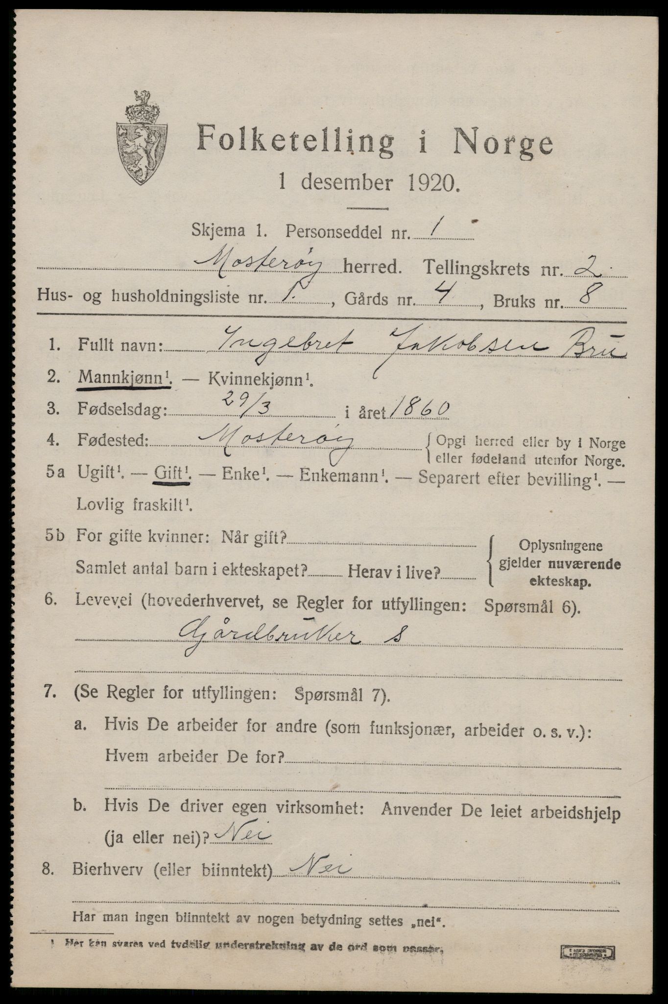 SAST, 1920 census for Mosterøy, 1920, p. 746