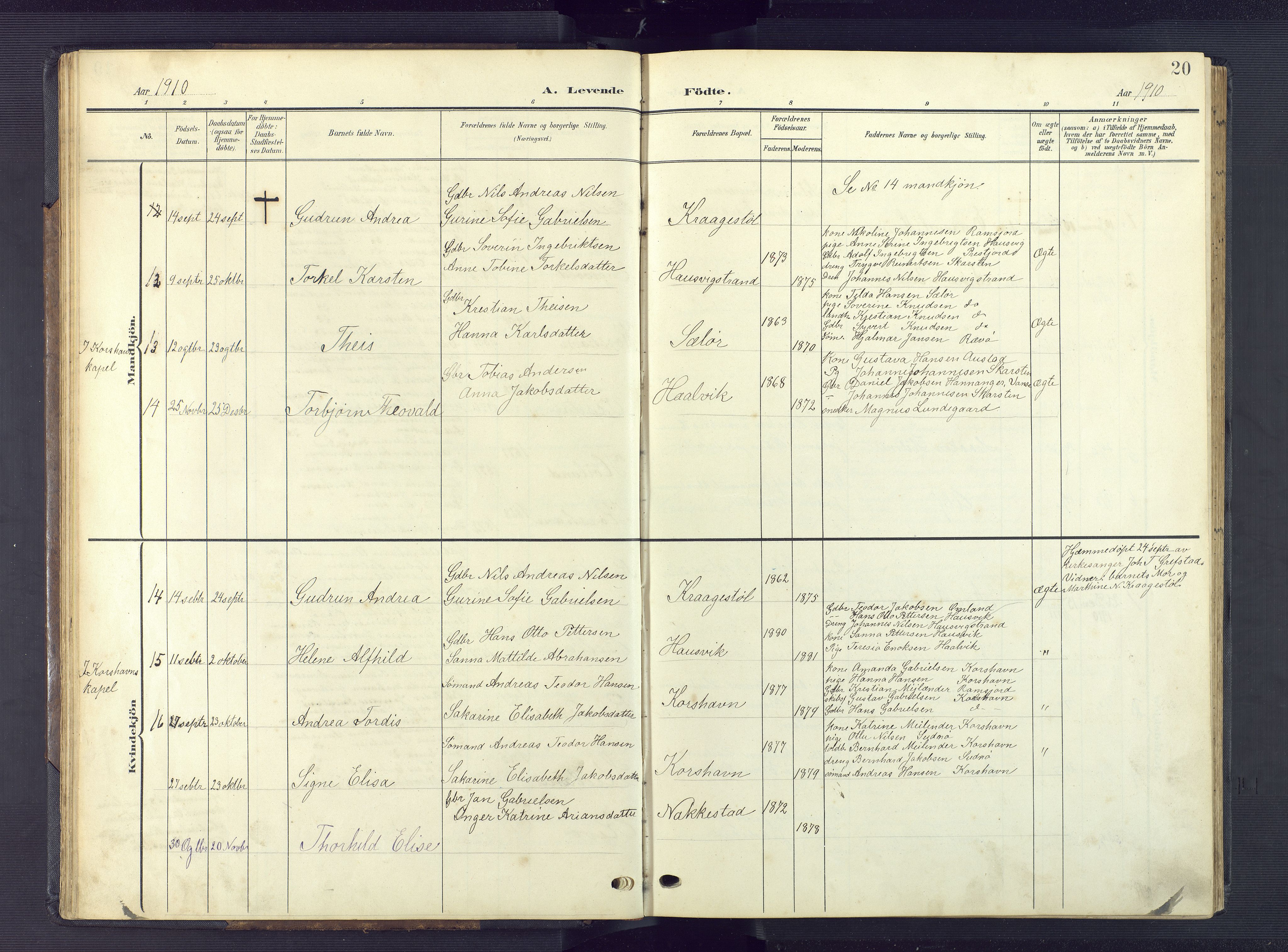 Lyngdal sokneprestkontor, AV/SAK-1111-0029/F/Fb/Fba/L0004: Parish register (copy) no. B 4, 1904-1950, p. 20