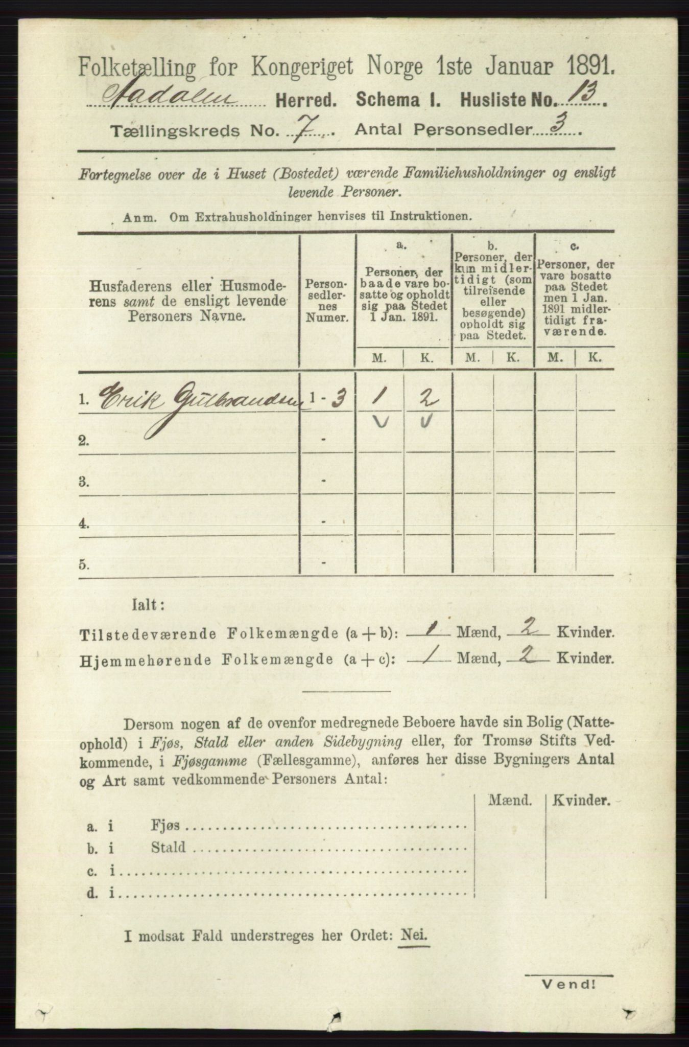RA, 1891 census for 0614 Ådal, 1891, p. 3024