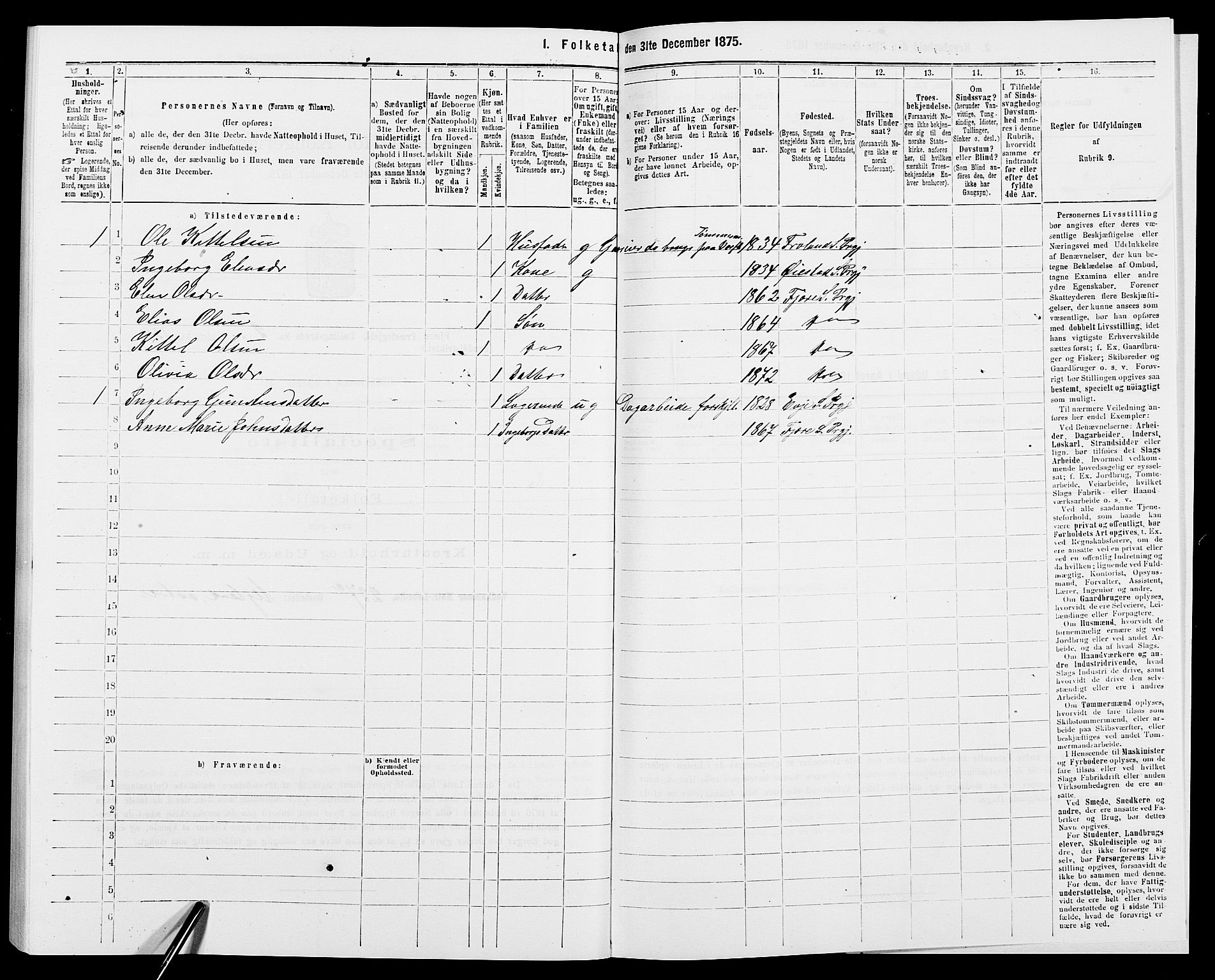 SAK, 1875 census for 0923L Fjære/Fjære, 1875, p. 848