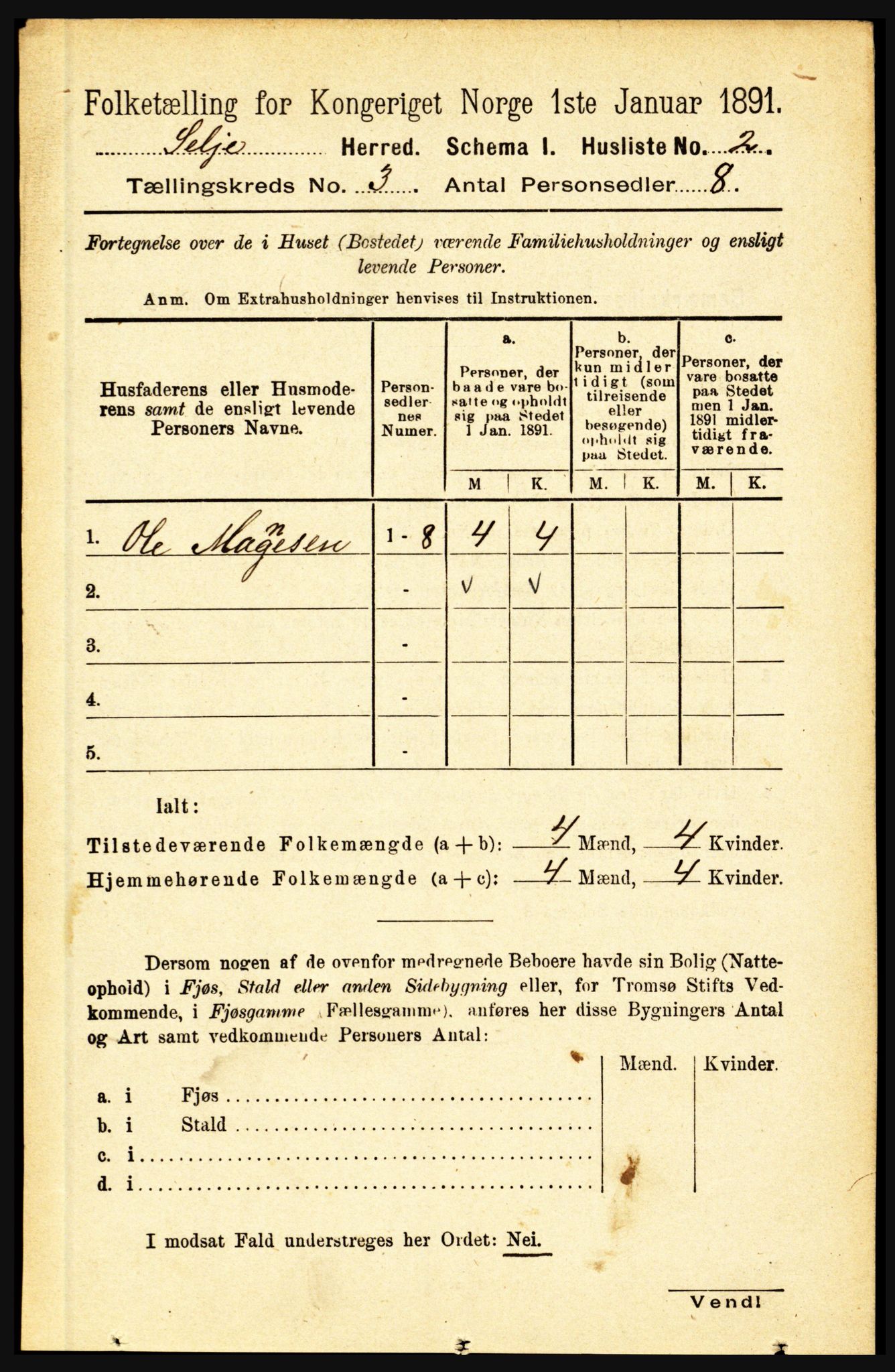 RA, 1891 census for 1441 Selje, 1891, p. 588