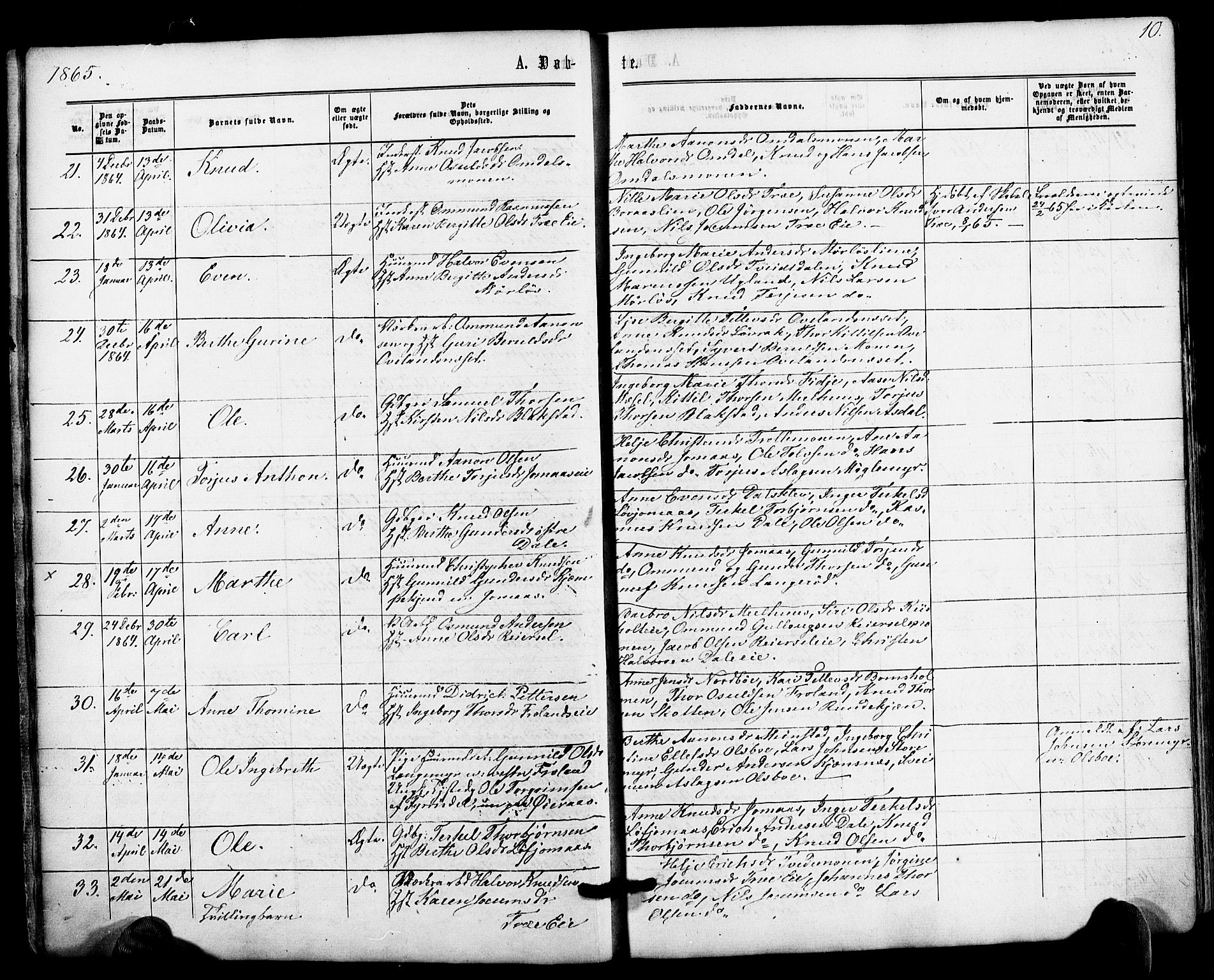 Froland sokneprestkontor, AV/SAK-1111-0013/F/Fa/L0003: Parish register (official) no. A 3, 1864-1881, p. 10