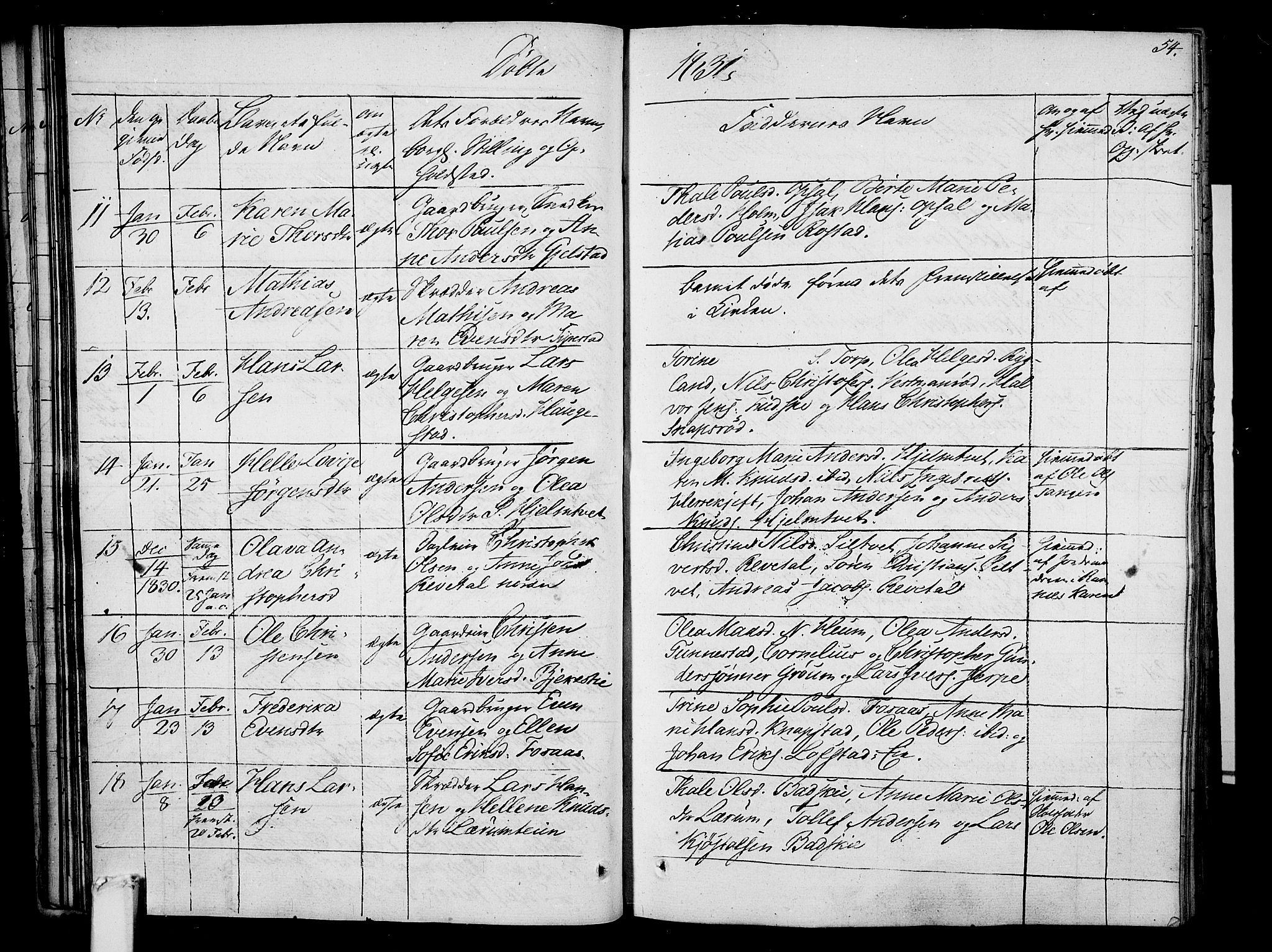 Våle kirkebøker, SAKO/A-334/F/Fa/L0008: Parish register (official) no. I 8, 1824-1844, p. 54