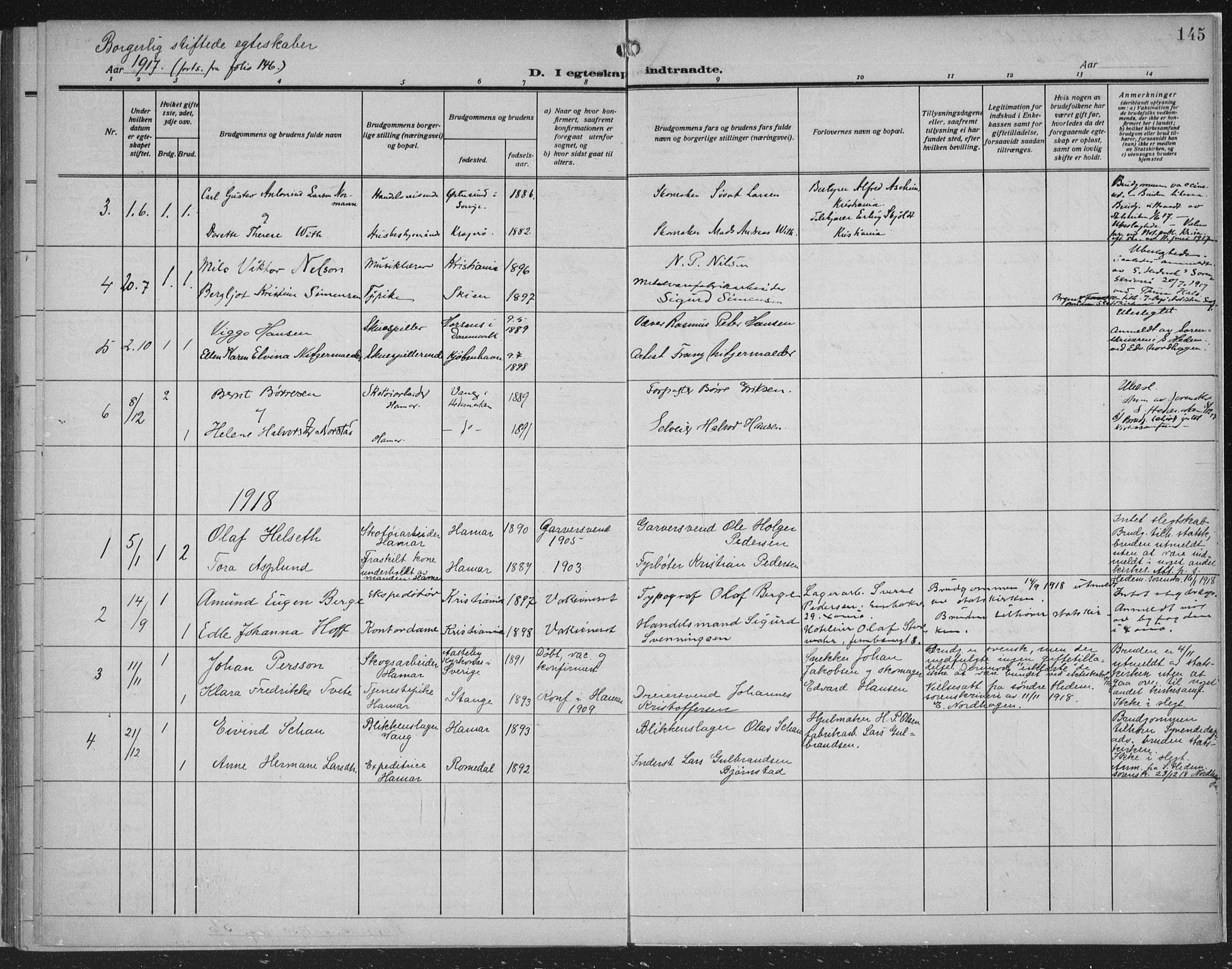 Hamar prestekontor, SAH/DOMPH-002/H/Ha/Haa/L0003: Parish register (official) no. 3, 1913-1930, p. 145