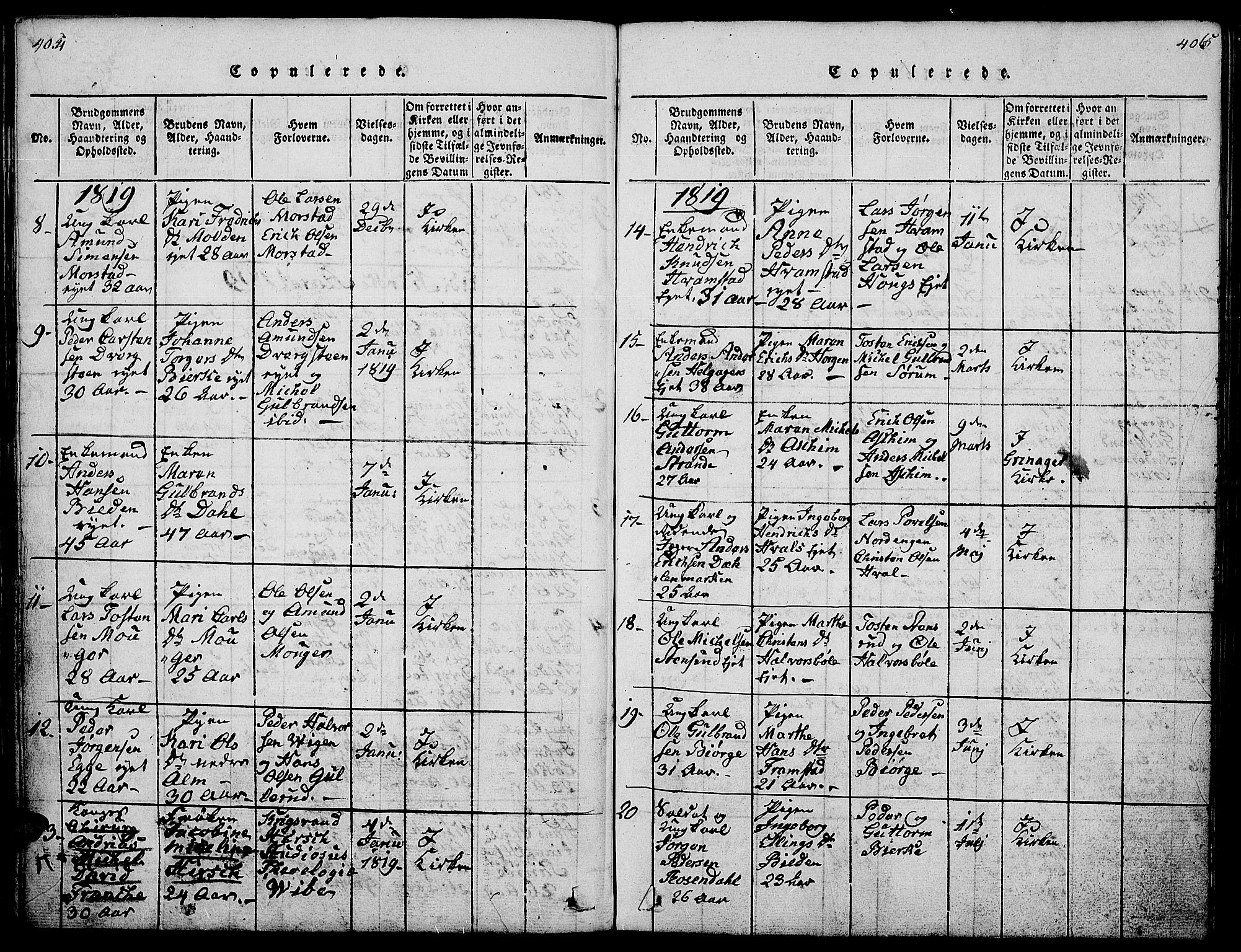 Gran prestekontor, SAH/PREST-112/H/Ha/Hab/L0001: Parish register (copy) no. 1, 1815-1824, p. 404-405