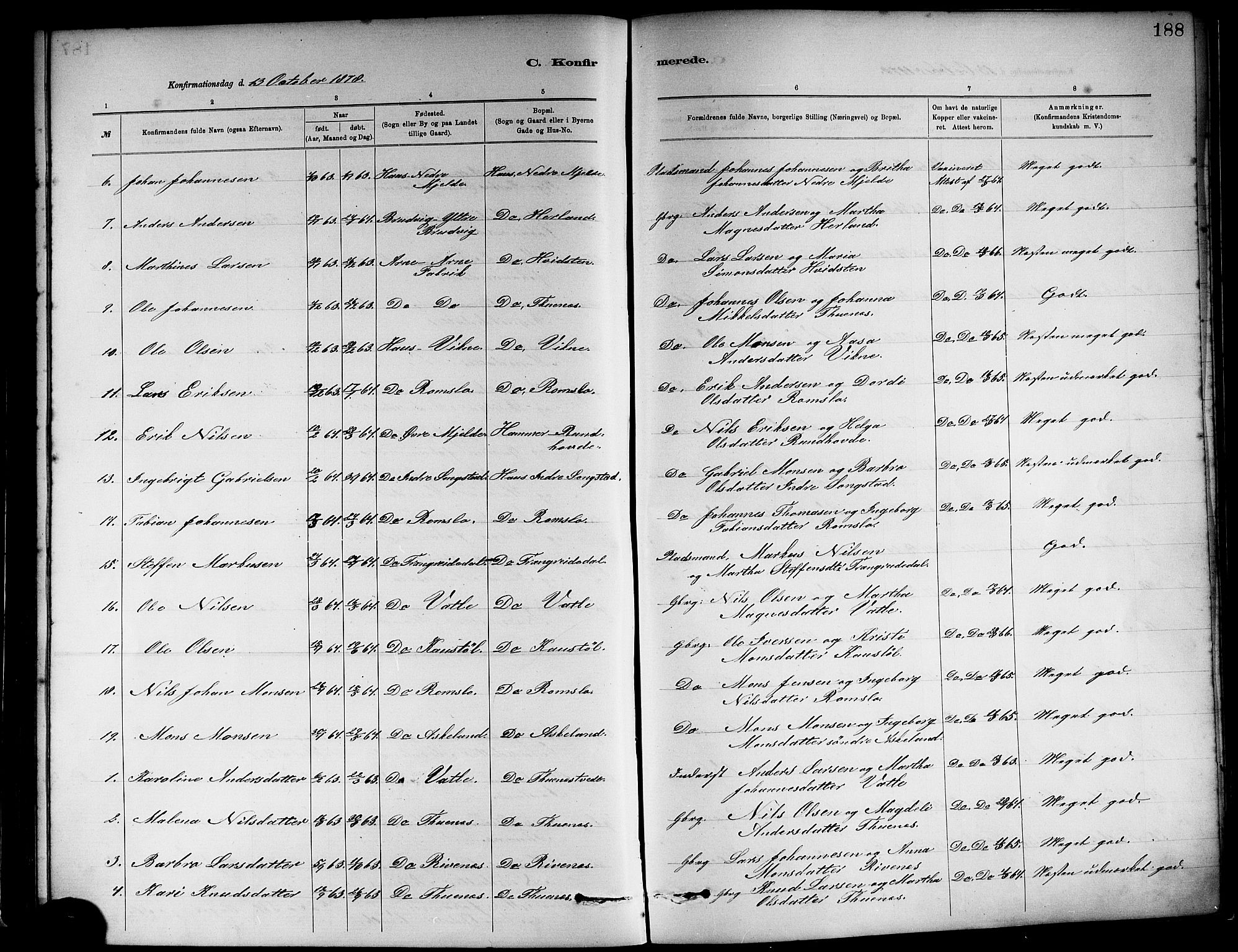 Haus sokneprestembete, AV/SAB-A-75601/H/Haa: Parish register (official) no. A 19I, 1878-1886, p. 188