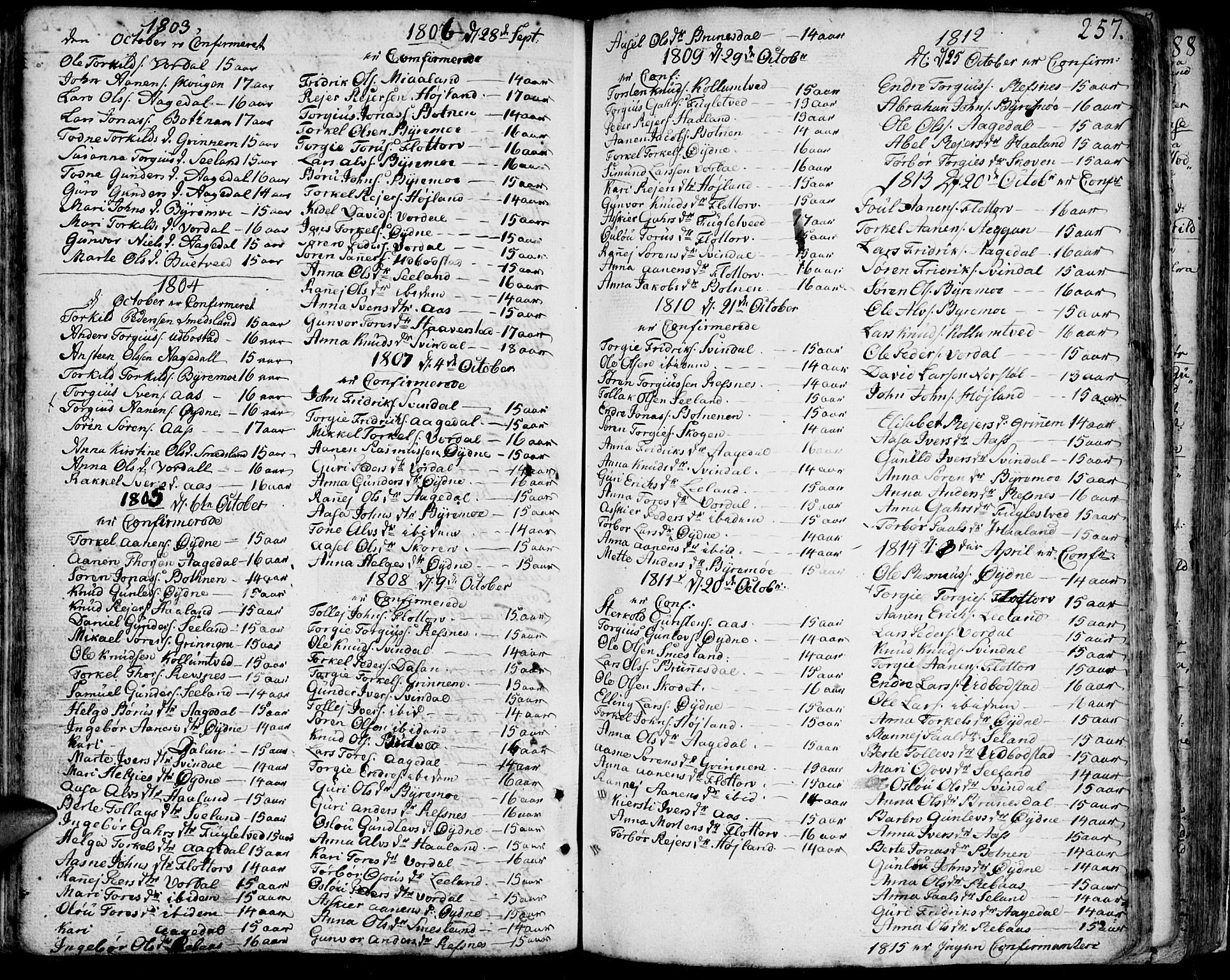 Bjelland sokneprestkontor, SAK/1111-0005/F/Fa/Faa/L0001: Parish register (official) no. A 1 /3, 1793-1815, p. 257