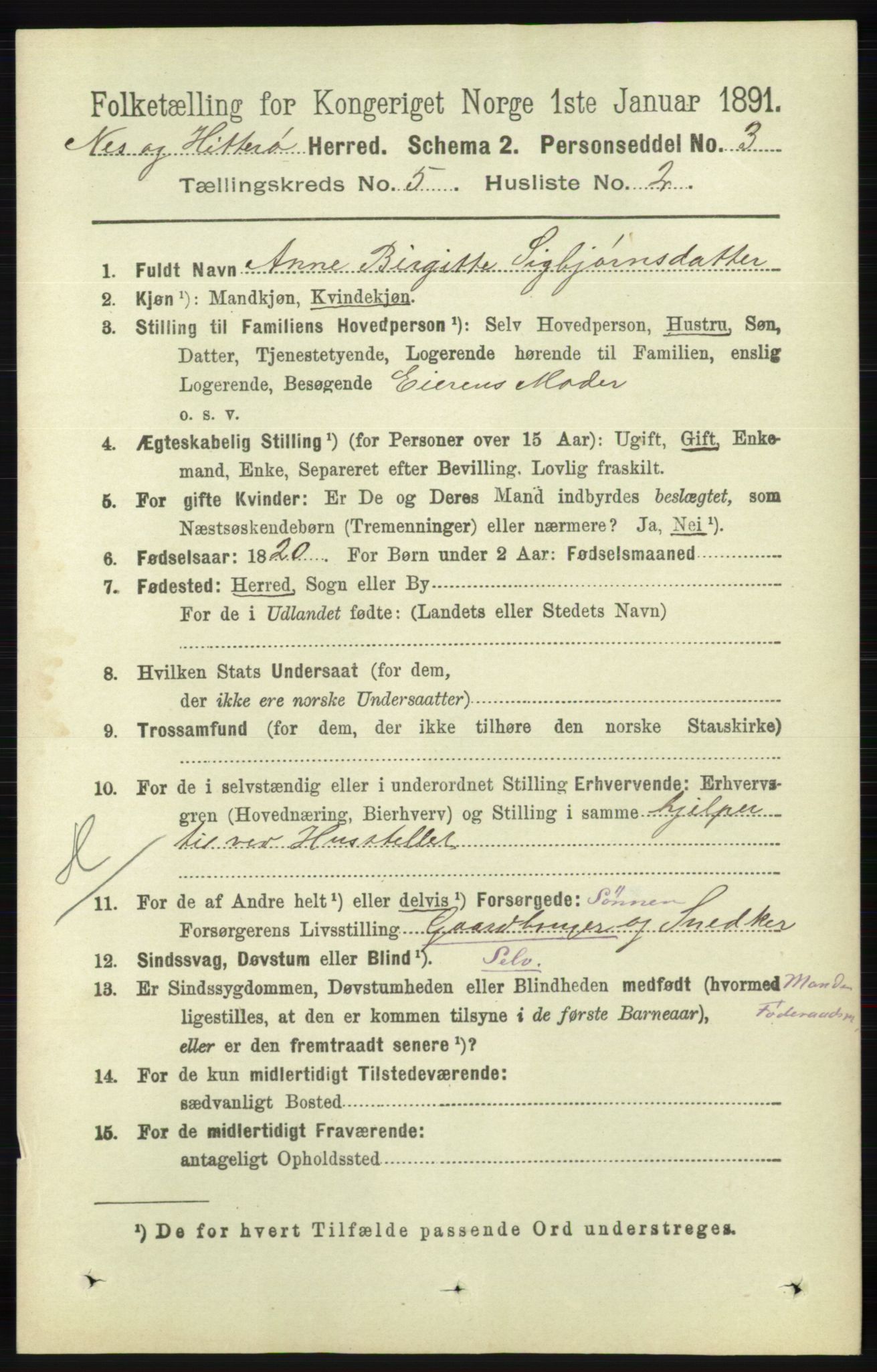 RA, 1891 census for 1043 Hidra og Nes, 1891, p. 1858