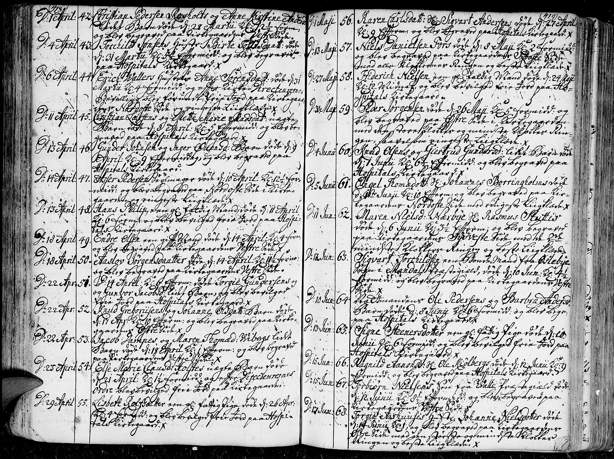 Kristiansand domprosti, AV/SAK-1112-0006/F/Fa/L0001: Parish register (official) no. A 1, 1734-1793, p. 418-419