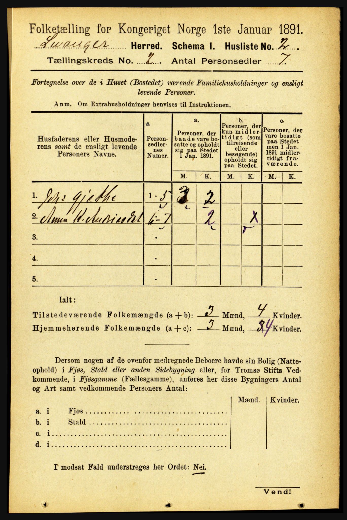 RA, 1891 census for 1720 Levanger, 1891, p. 743