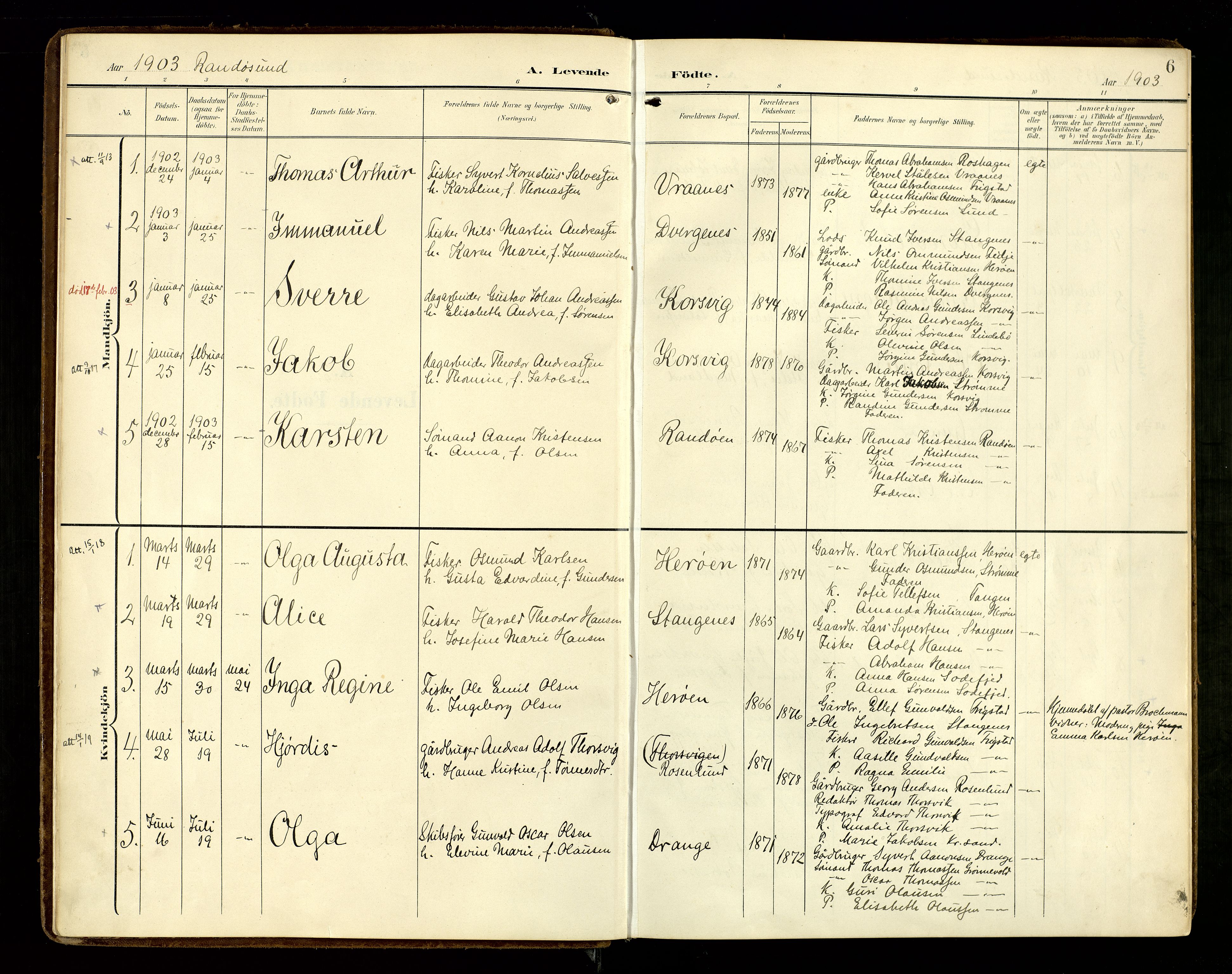 Oddernes sokneprestkontor, SAK/1111-0033/F/Fa/Fab/L0003: Parish register (official) no. A 3, 1903-1916, p. 6