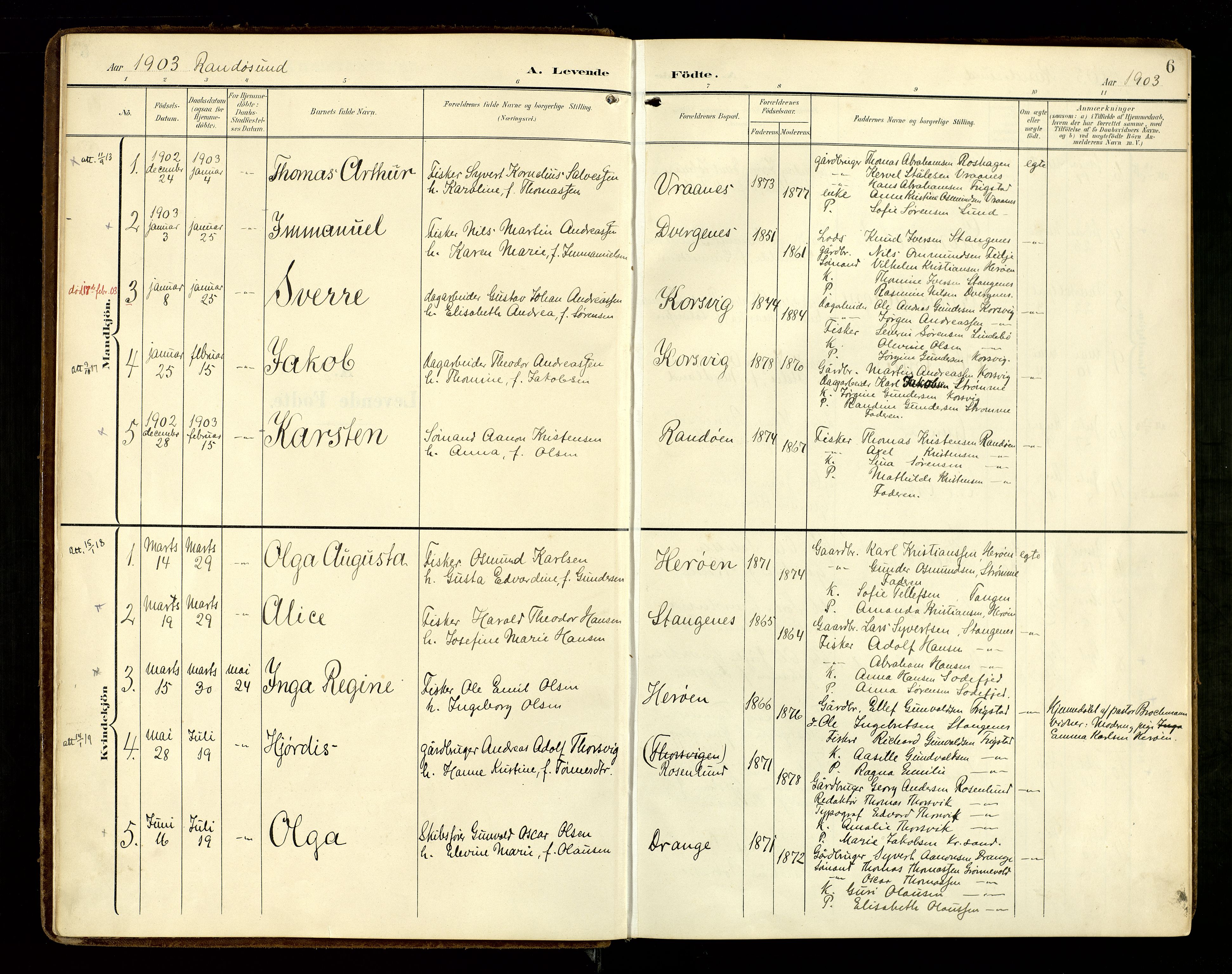 Oddernes sokneprestkontor, AV/SAK-1111-0033/F/Fa/Fab/L0003: Parish register (official) no. A 3, 1903-1916, p. 6