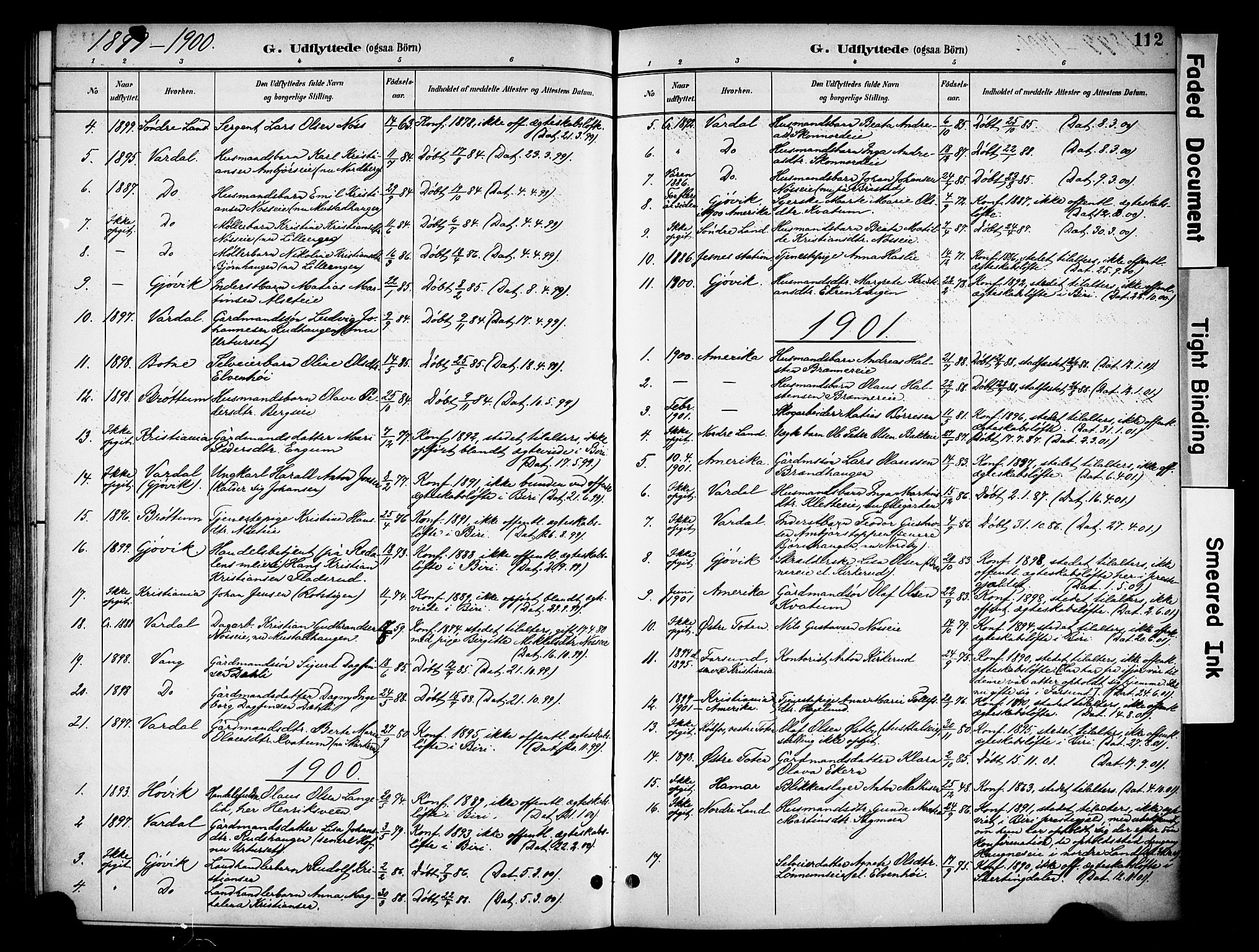 Biri prestekontor, SAH/PREST-096/H/Ha/Haa/L0008: Parish register (official) no. 8, 1894-1901, p. 112
