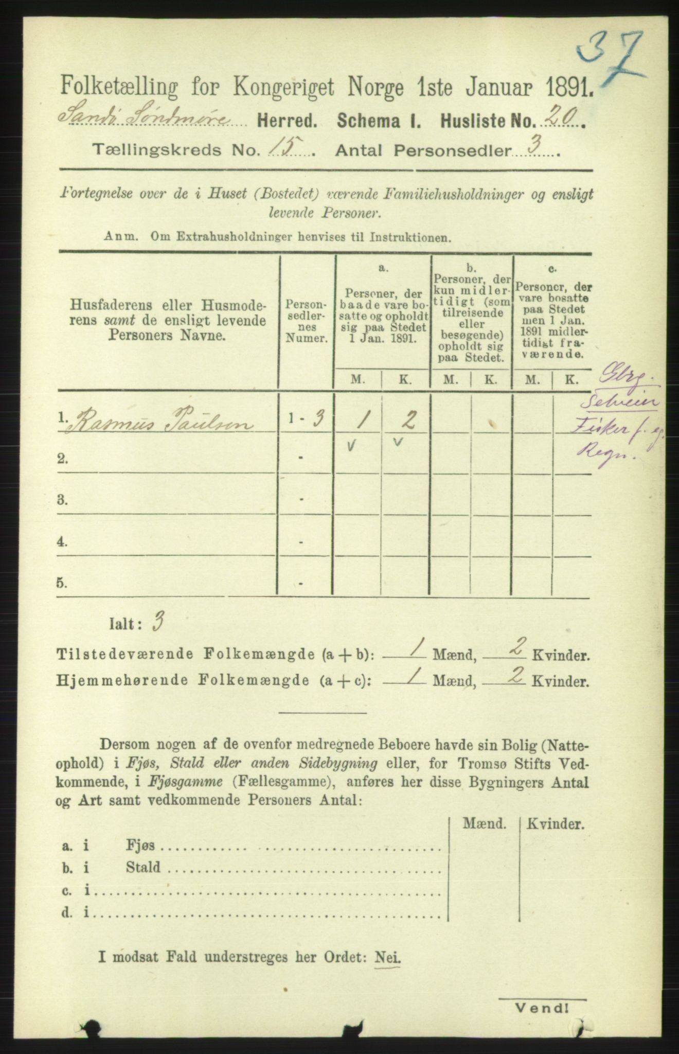 RA, 1891 census for 1514 Sande, 1891, p. 3010