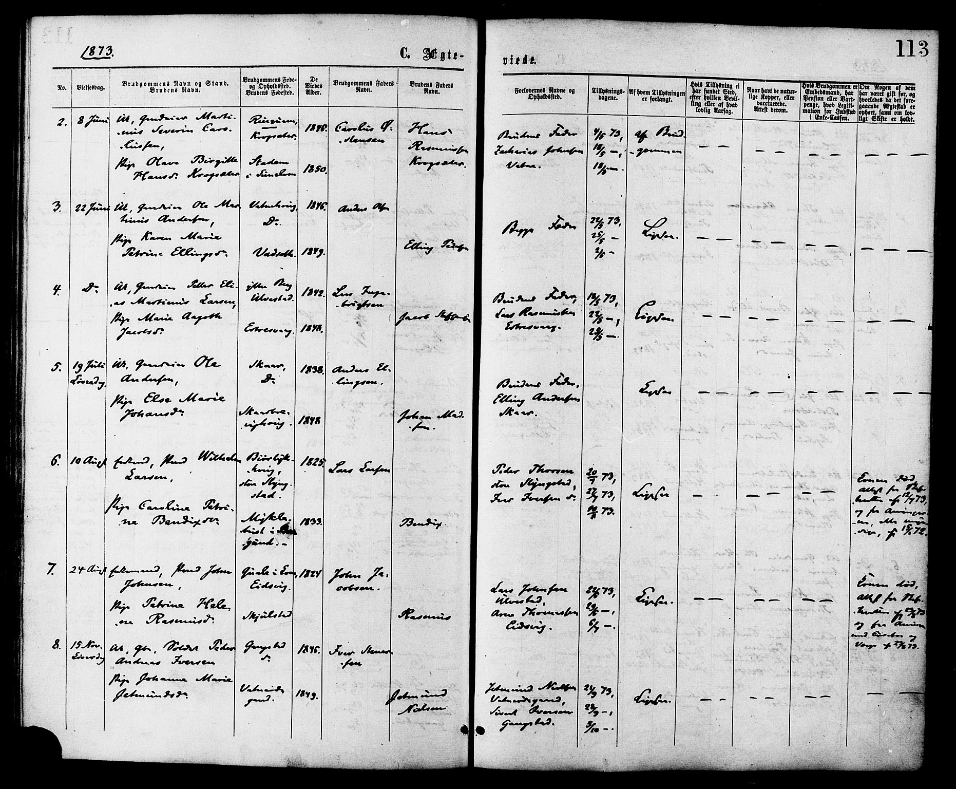 Ministerialprotokoller, klokkerbøker og fødselsregistre - Møre og Romsdal, SAT/A-1454/525/L0373: Parish register (official) no. 525A03, 1864-1879, p. 113