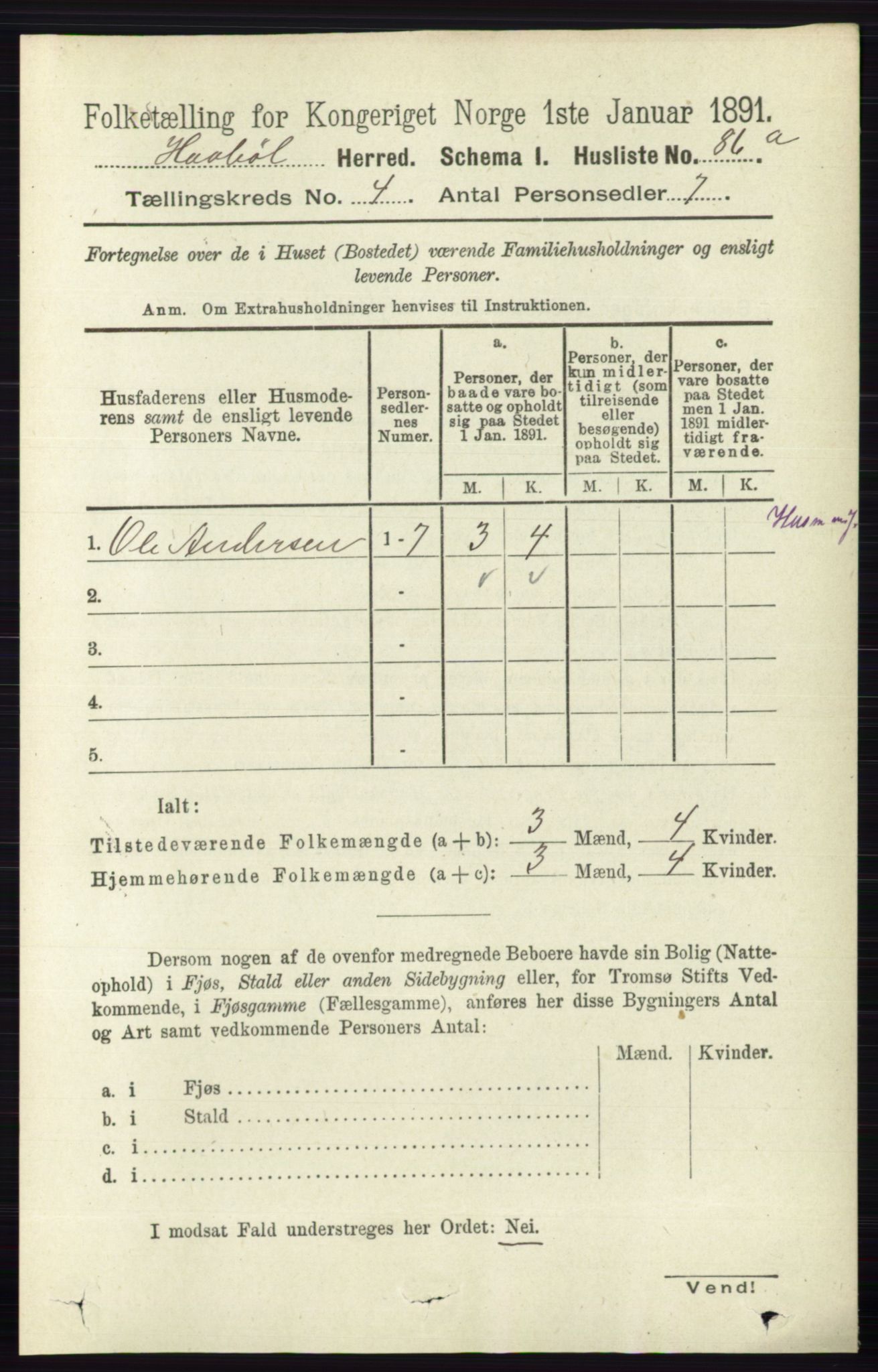 RA, 1891 census for 0138 Hobøl, 1891, p. 2415