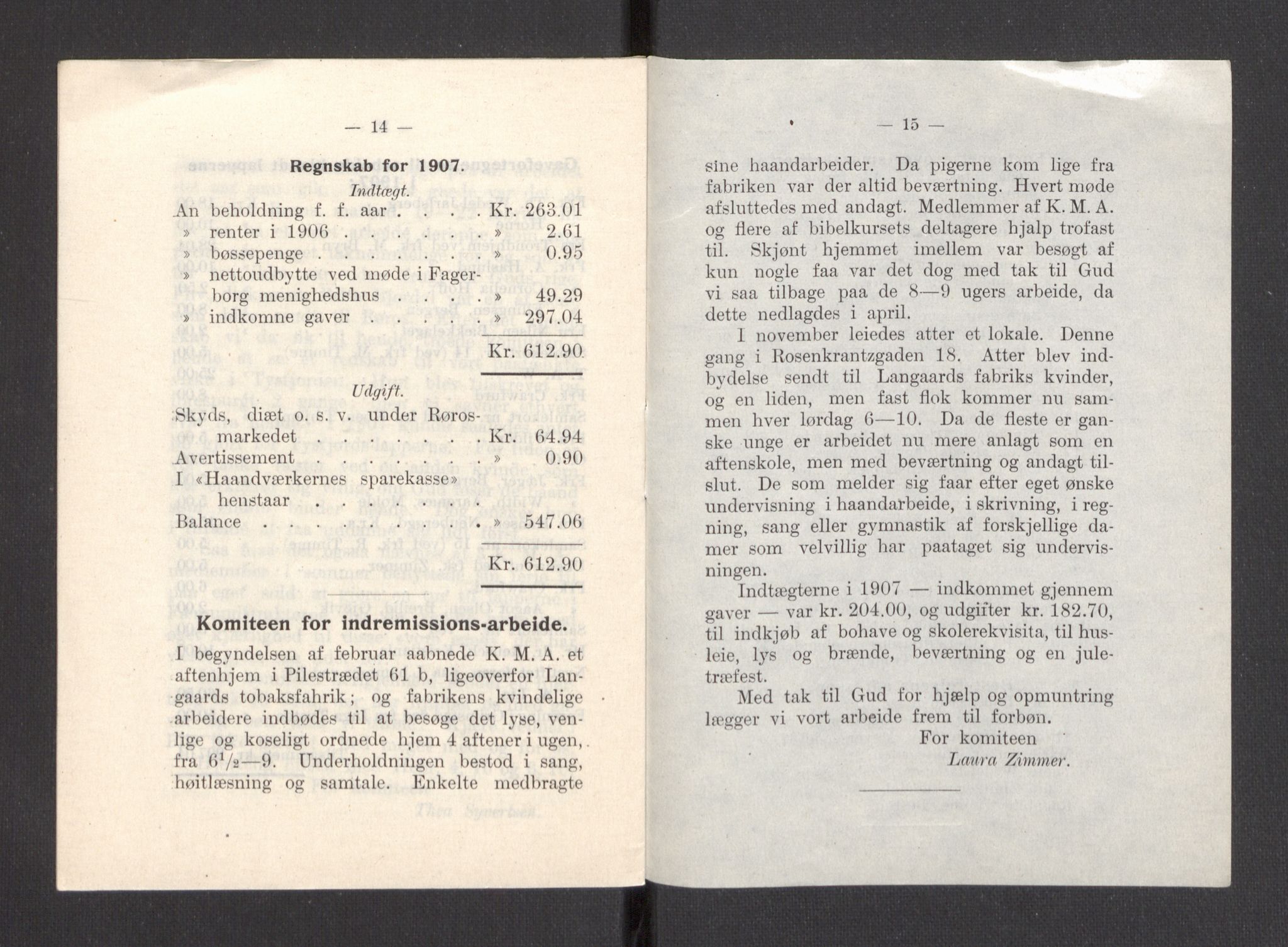 Kvinnelige Misjonsarbeidere, AV/RA-PA-0699/F/Fa/L0001/0007: -- / Årsmeldinger, trykte, 1906-1915