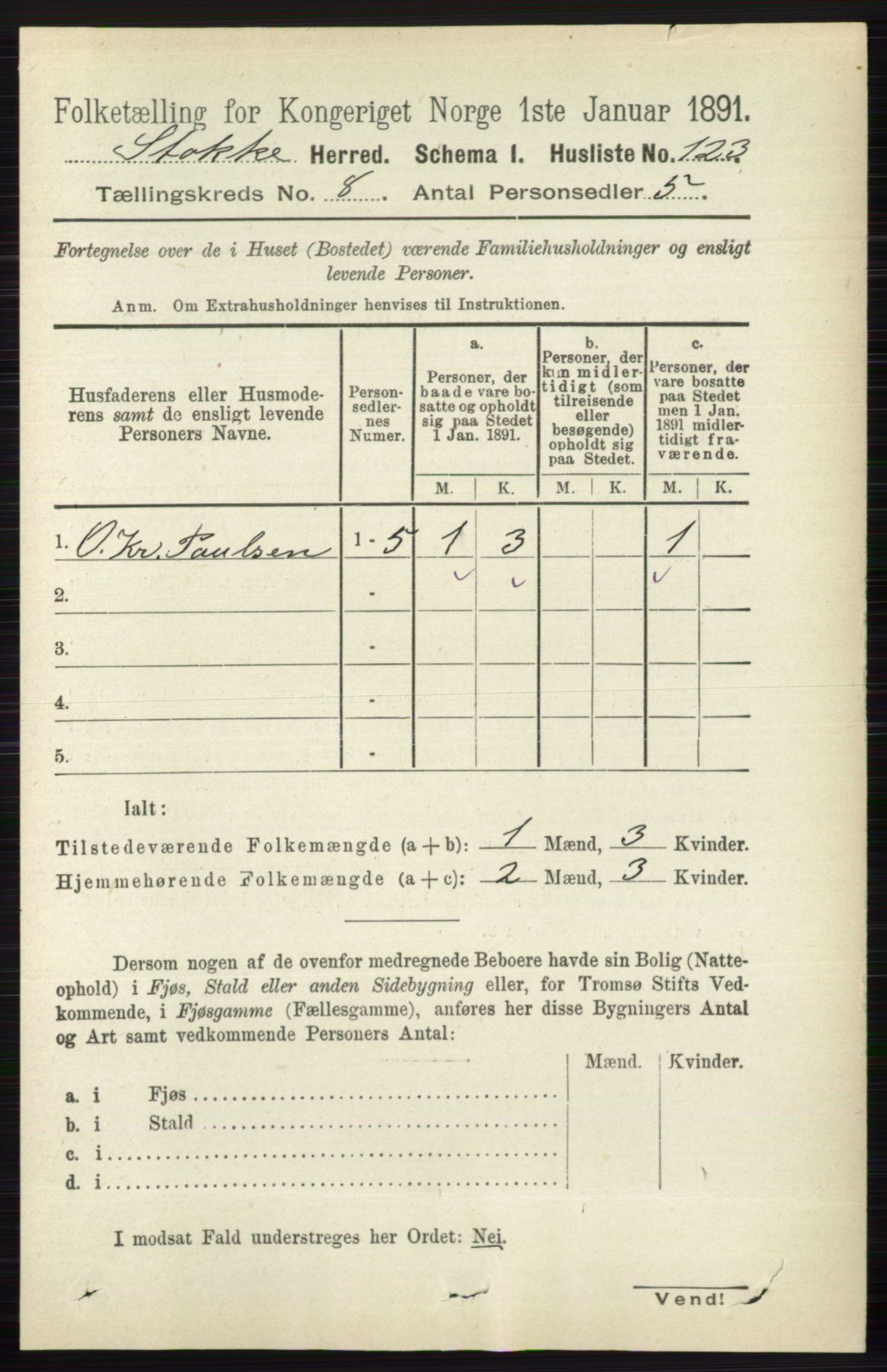 RA, 1891 census for 0720 Stokke, 1891, p. 5066