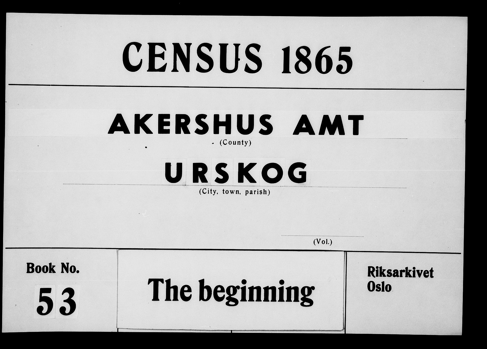 RA, 1865 census for Aurskog, 1865, p. 1