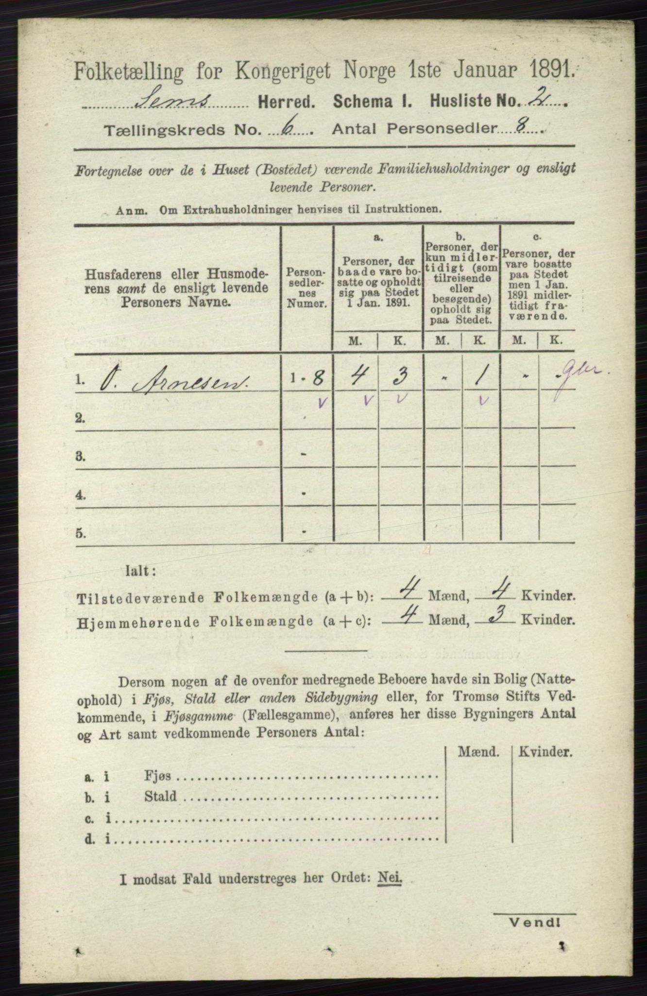 RA, 1891 census for 0721 Sem, 1891, p. 2530