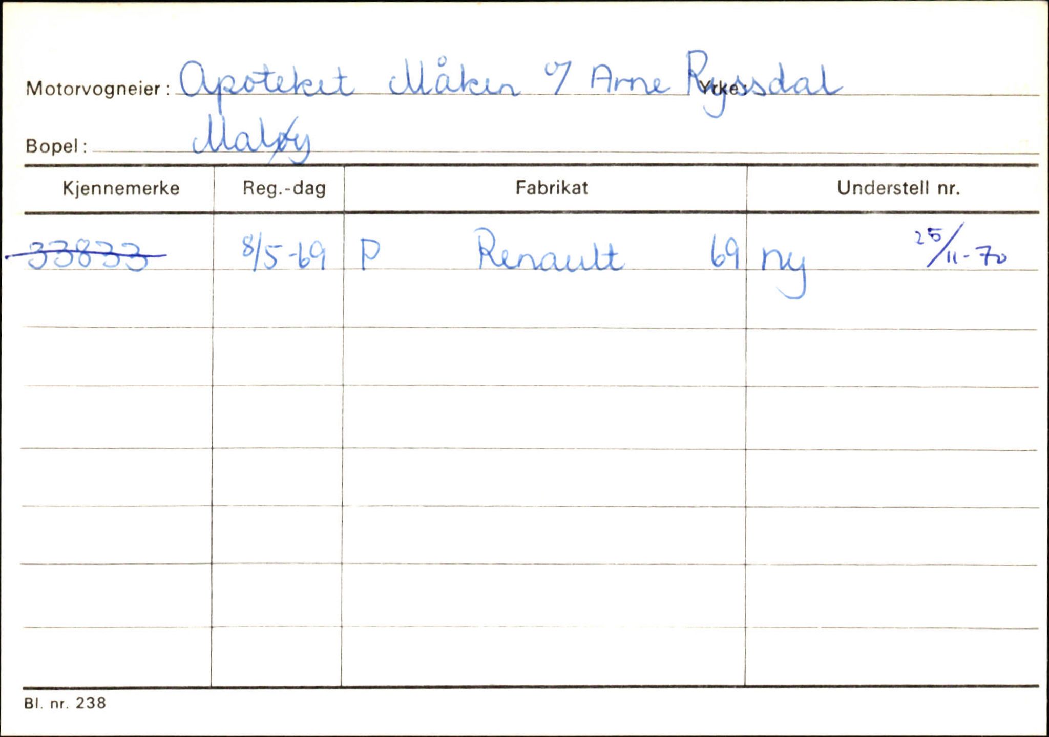 Statens vegvesen, Sogn og Fjordane vegkontor, AV/SAB-A-5301/4/F/L0144: Registerkort Vågsøy A-R, 1945-1975, p. 69