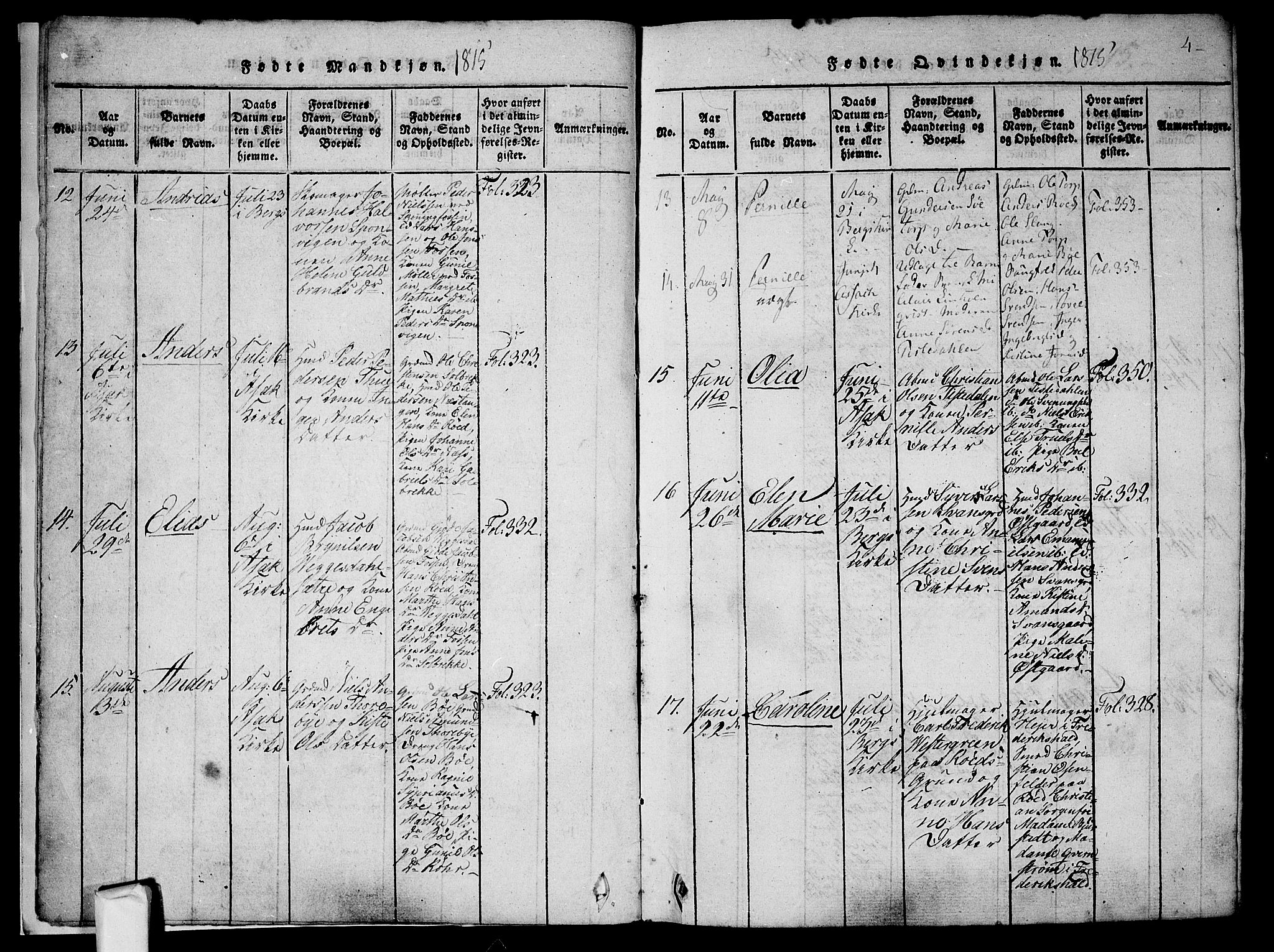Berg prestekontor Kirkebøker, SAO/A-10902/F/Fa/L0002: Parish register (official) no. I 2, 1815-1831, p. 4