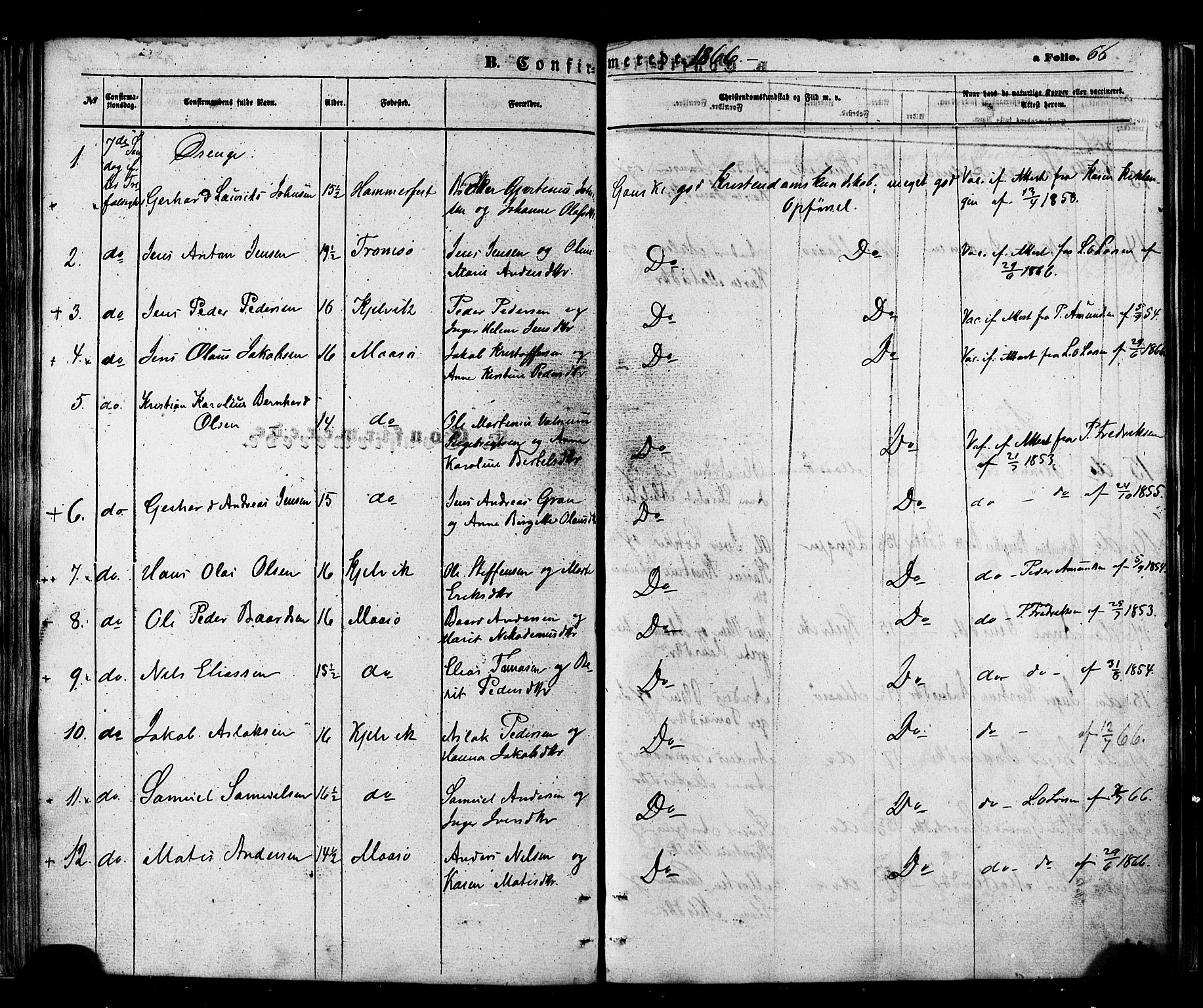 Måsøy sokneprestkontor, SATØ/S-1348/H/Ha/L0003kirke: Parish register (official) no. 3, 1866-1877, p. 66