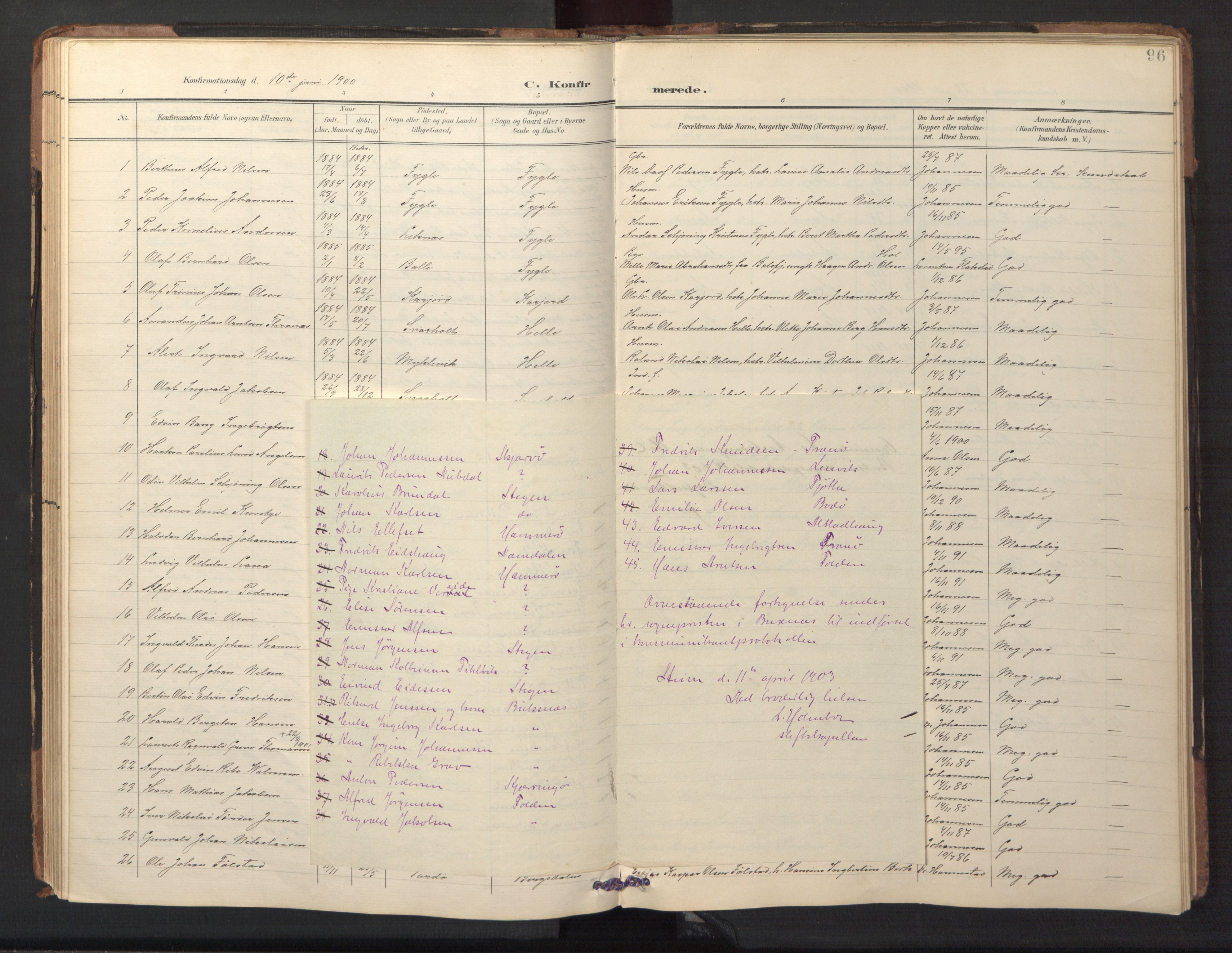 Ministerialprotokoller, klokkerbøker og fødselsregistre - Nordland, AV/SAT-A-1459/882/L1185: Parish register (copy) no. 882C03, 1898-1910, p. 96