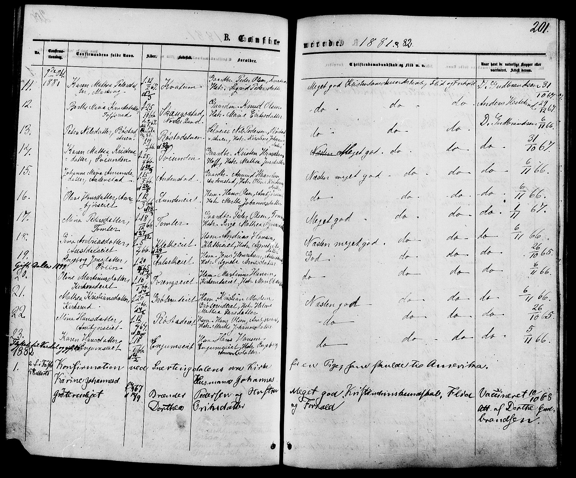 Biri prestekontor, SAH/PREST-096/H/Ha/Haa/L0006: Parish register (official) no. 6, 1877-1886, p. 201
