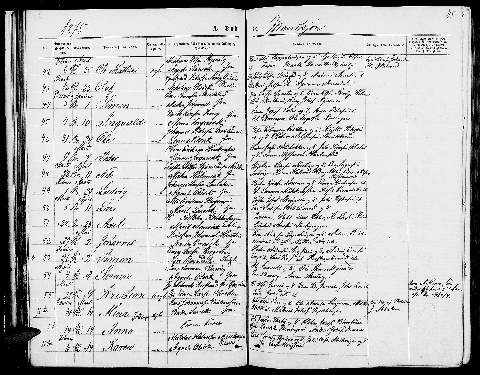 Ringsaker prestekontor, AV/SAH-PREST-014/L/La/L0008: Parish register (copy) no. 8, 1870-1878, p. 48