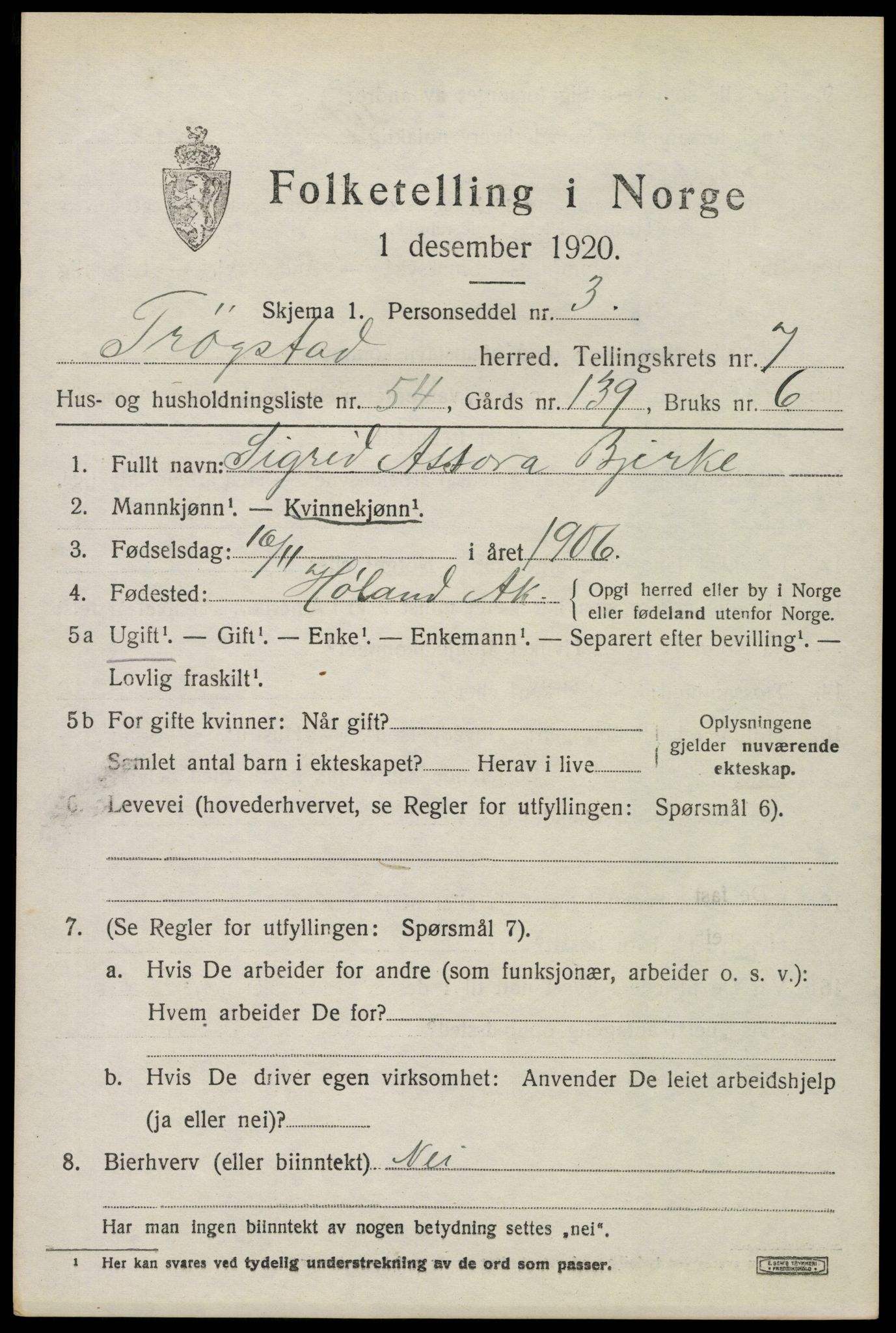 SAO, 1920 census for Trøgstad, 1920, p. 8130