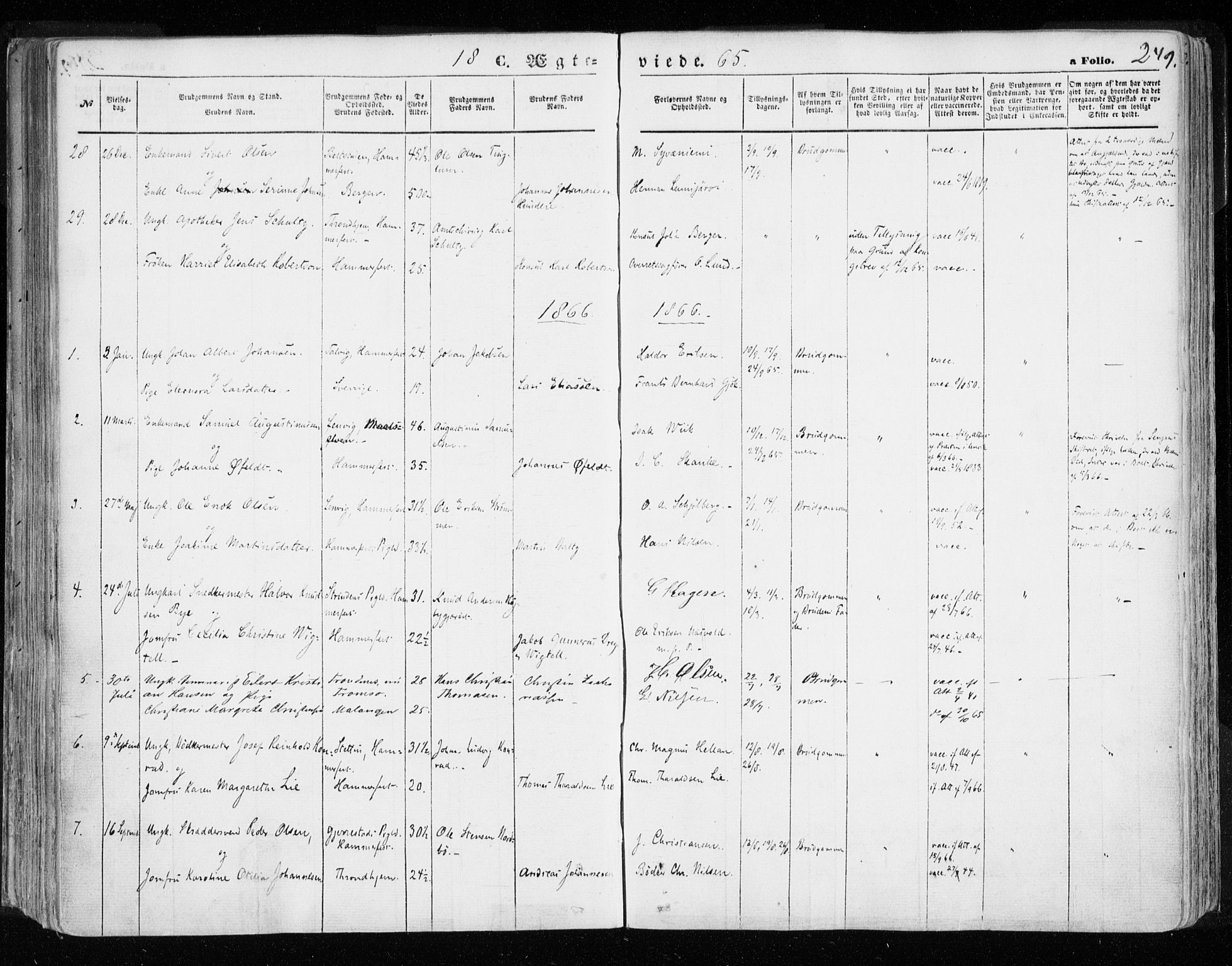 Hammerfest sokneprestkontor, SATØ/S-1347/H/Ha/L0005.kirke: Parish register (official) no. 5, 1857-1869, p. 249