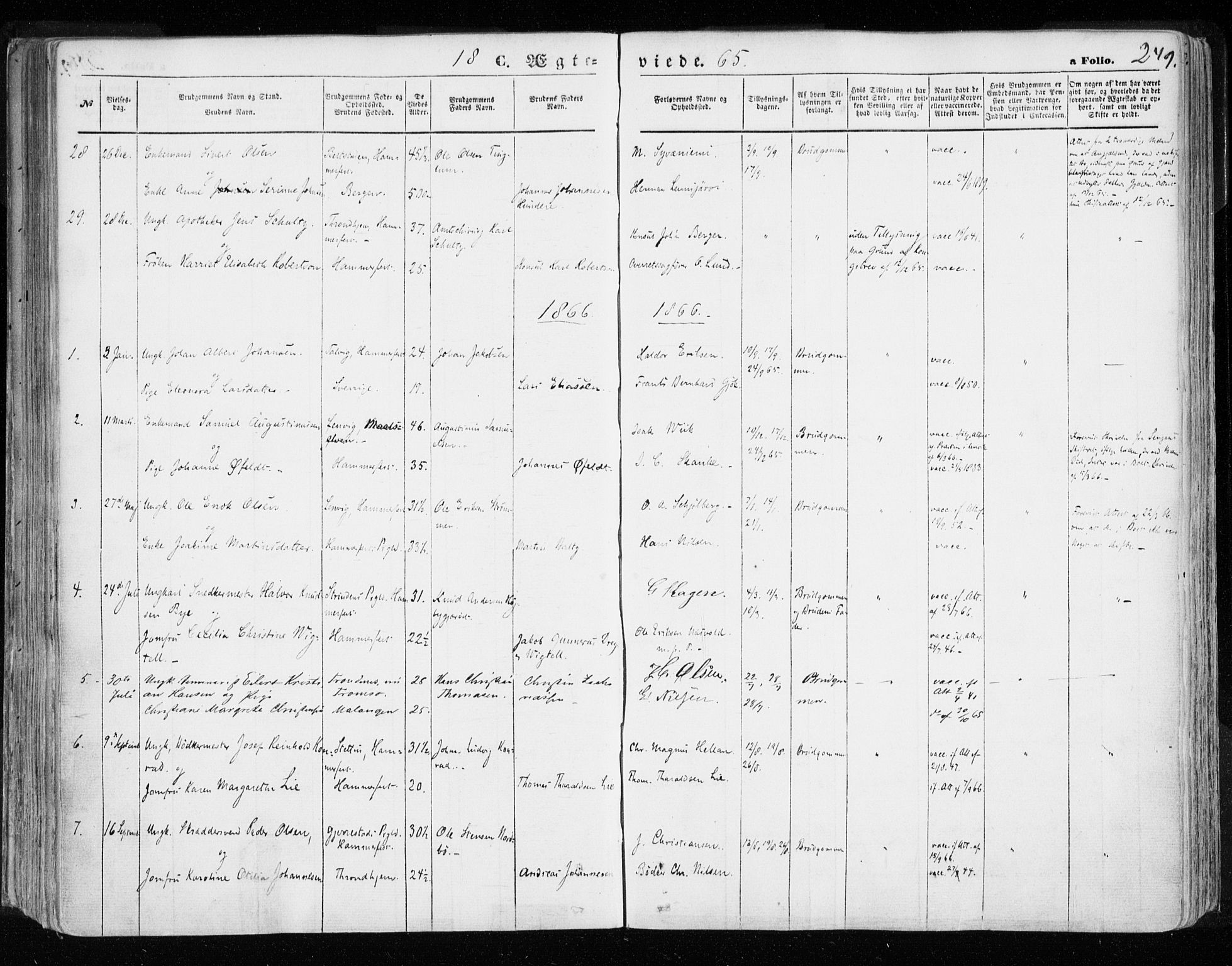 Hammerfest sokneprestkontor, AV/SATØ-S-1347/H/Ha/L0005.kirke: Parish register (official) no. 5, 1857-1869, p. 249