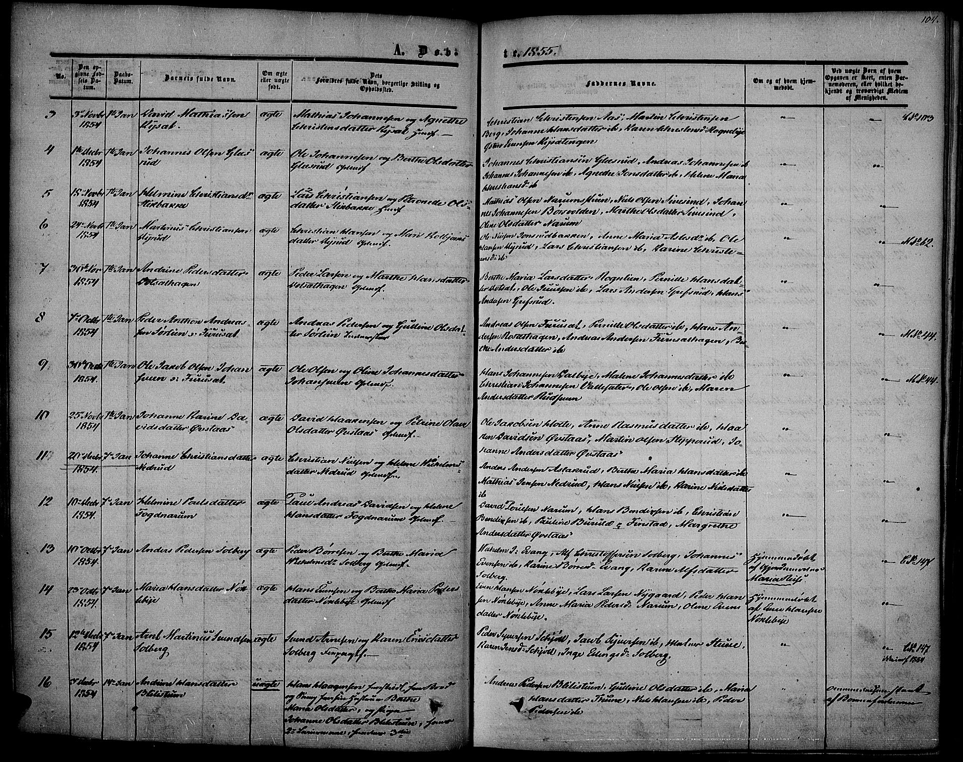 Vestre Toten prestekontor, SAH/PREST-108/H/Ha/Haa/L0005: Parish register (official) no. 5, 1850-1855, p. 104