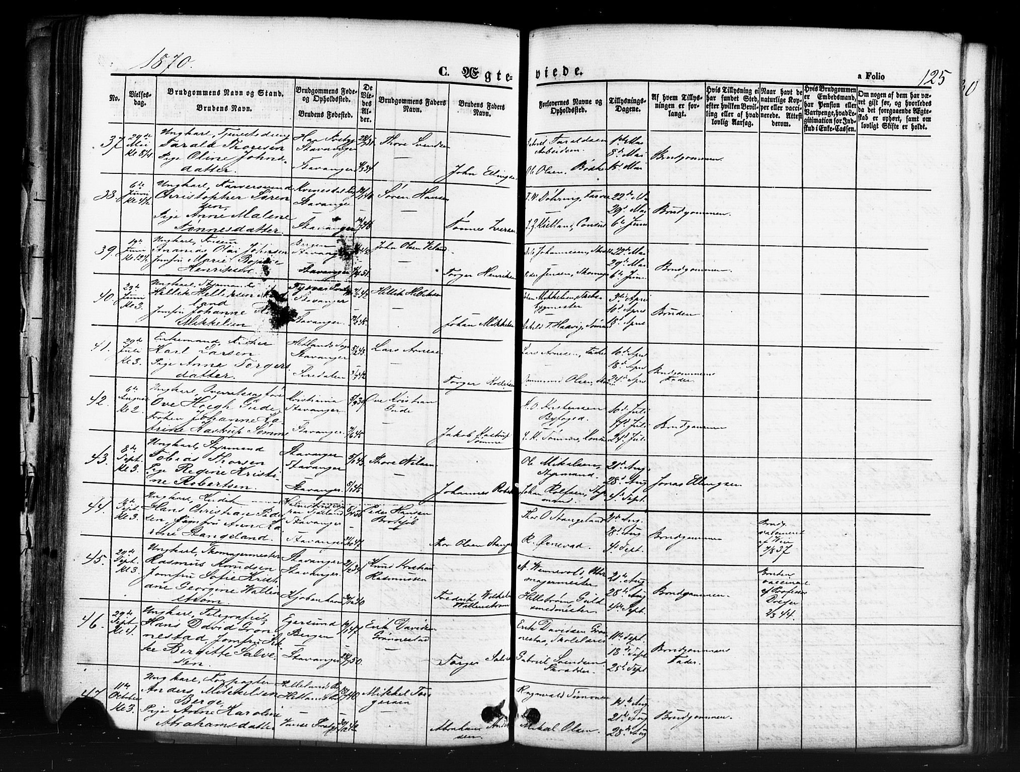 Domkirken sokneprestkontor, AV/SAST-A-101812/001/30/30BB/L0011: Parish register (copy) no. B 11, 1858-1876, p. 125