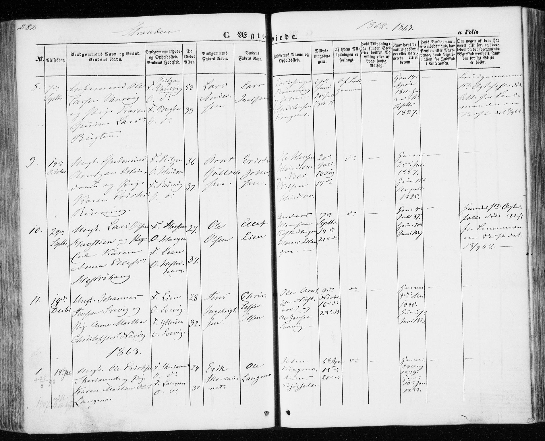 Ministerialprotokoller, klokkerbøker og fødselsregistre - Nord-Trøndelag, SAT/A-1458/701/L0008: Parish register (official) no. 701A08 /2, 1854-1863, p. 282