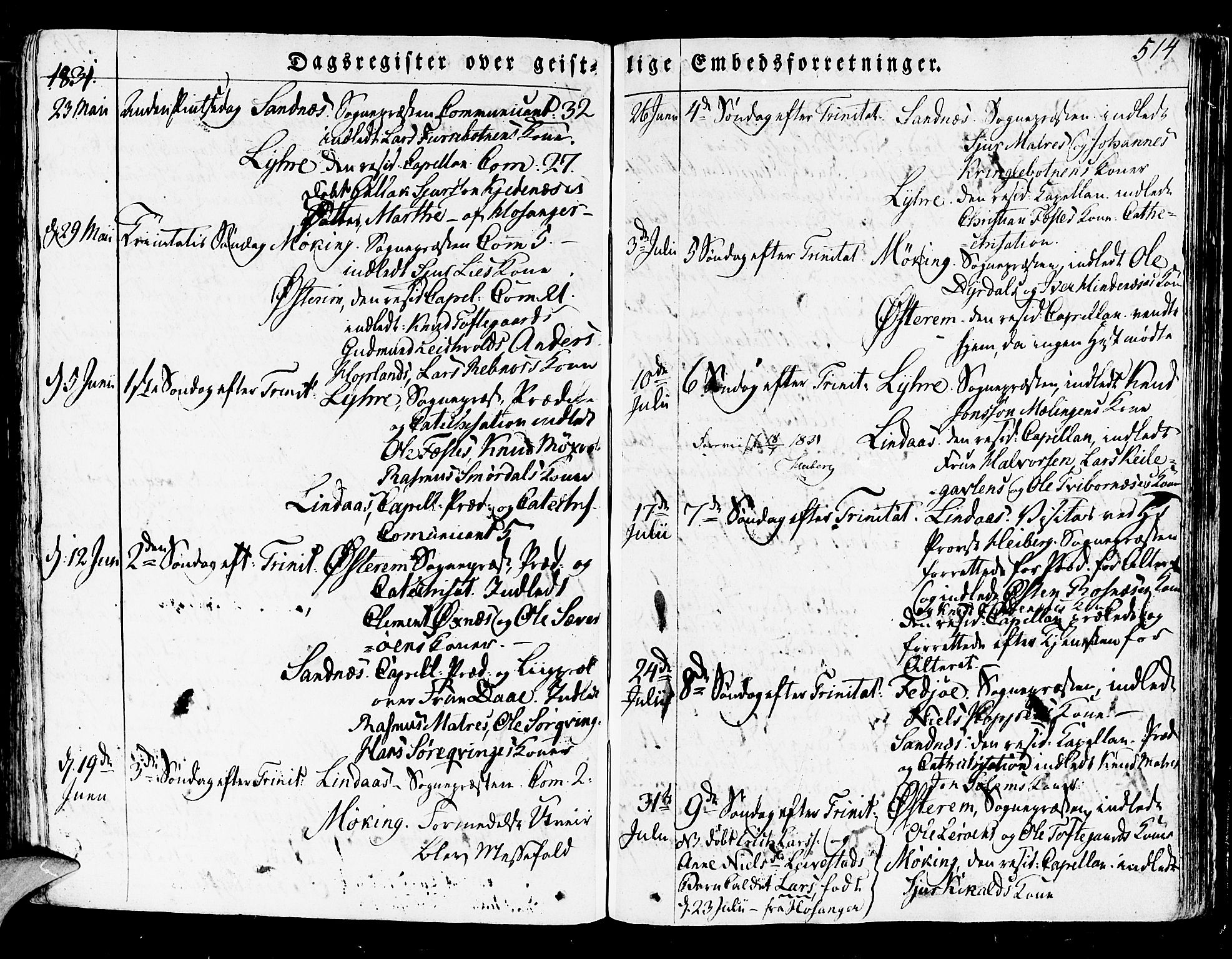 Lindås Sokneprestembete, AV/SAB-A-76701/H/Haa/Haaa/L0008: Parish register (official) no. A 8, 1823-1836, p. 514