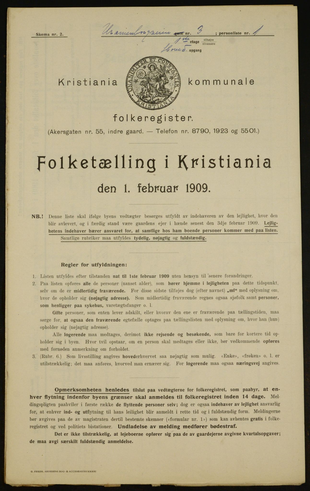 OBA, Municipal Census 1909 for Kristiania, 1909, p. 109186